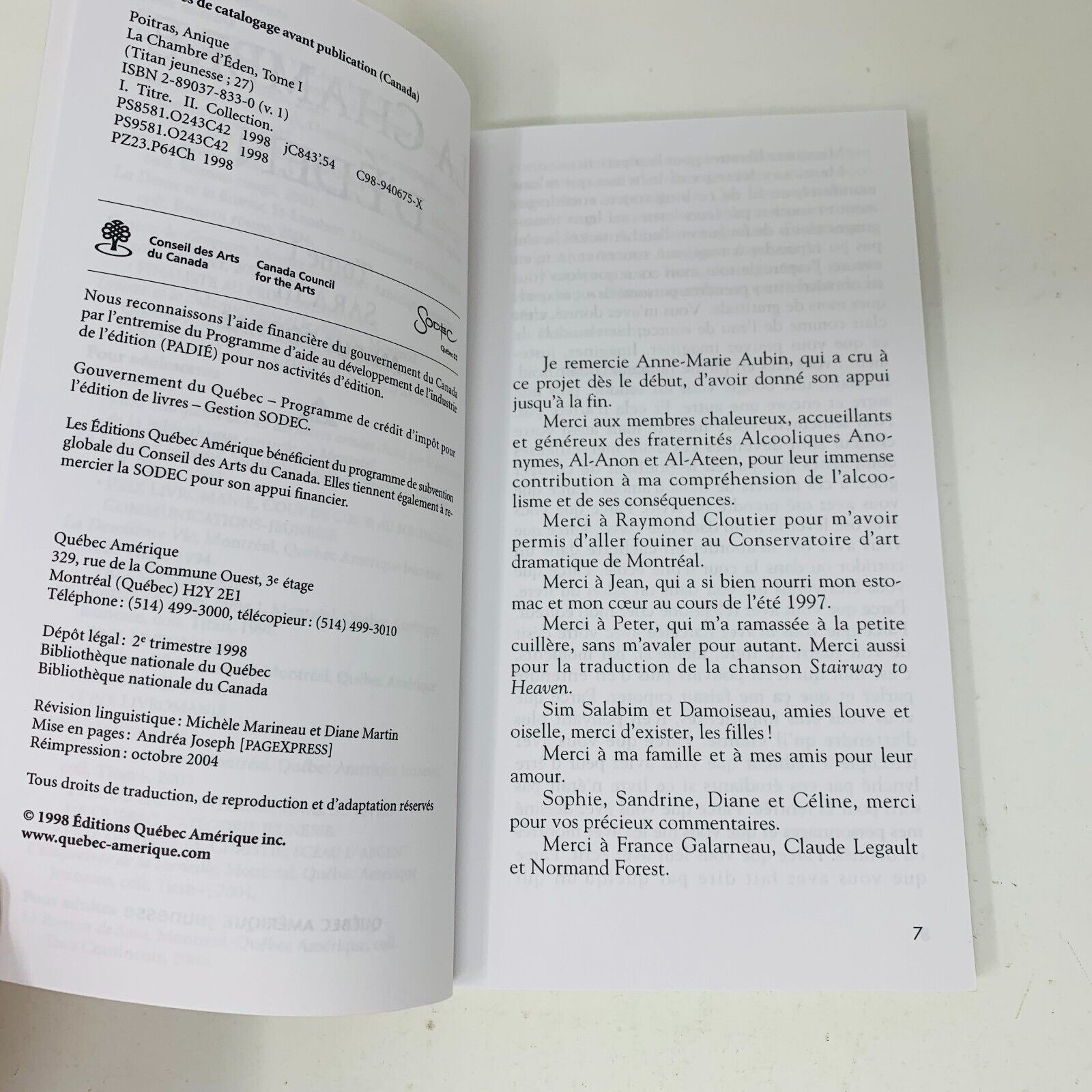 La Chambre d'Éden/Lumière Blanche/Deuxième Vie Titan Anique Poitras Lot 4 Livres