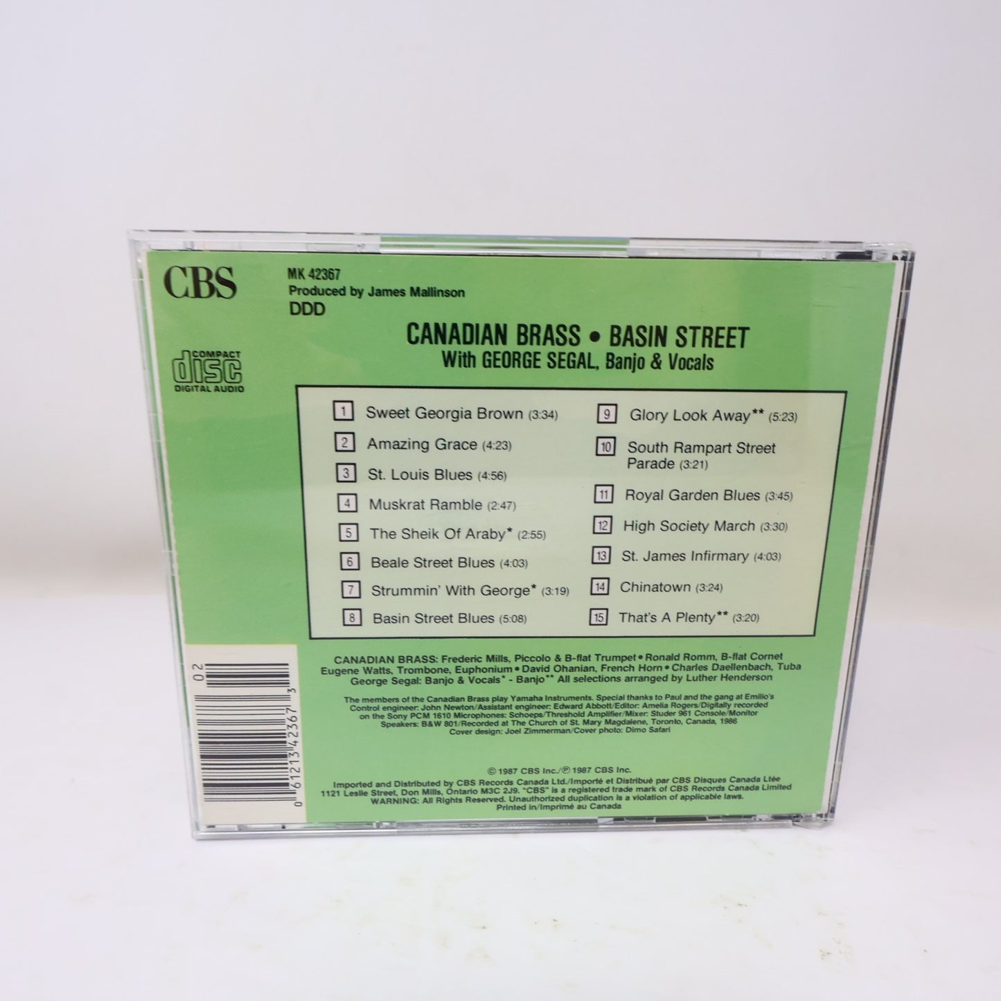 Basin Street CD Canadian Brass/George Segal CBS 1987 Jazz Classical MK 42367