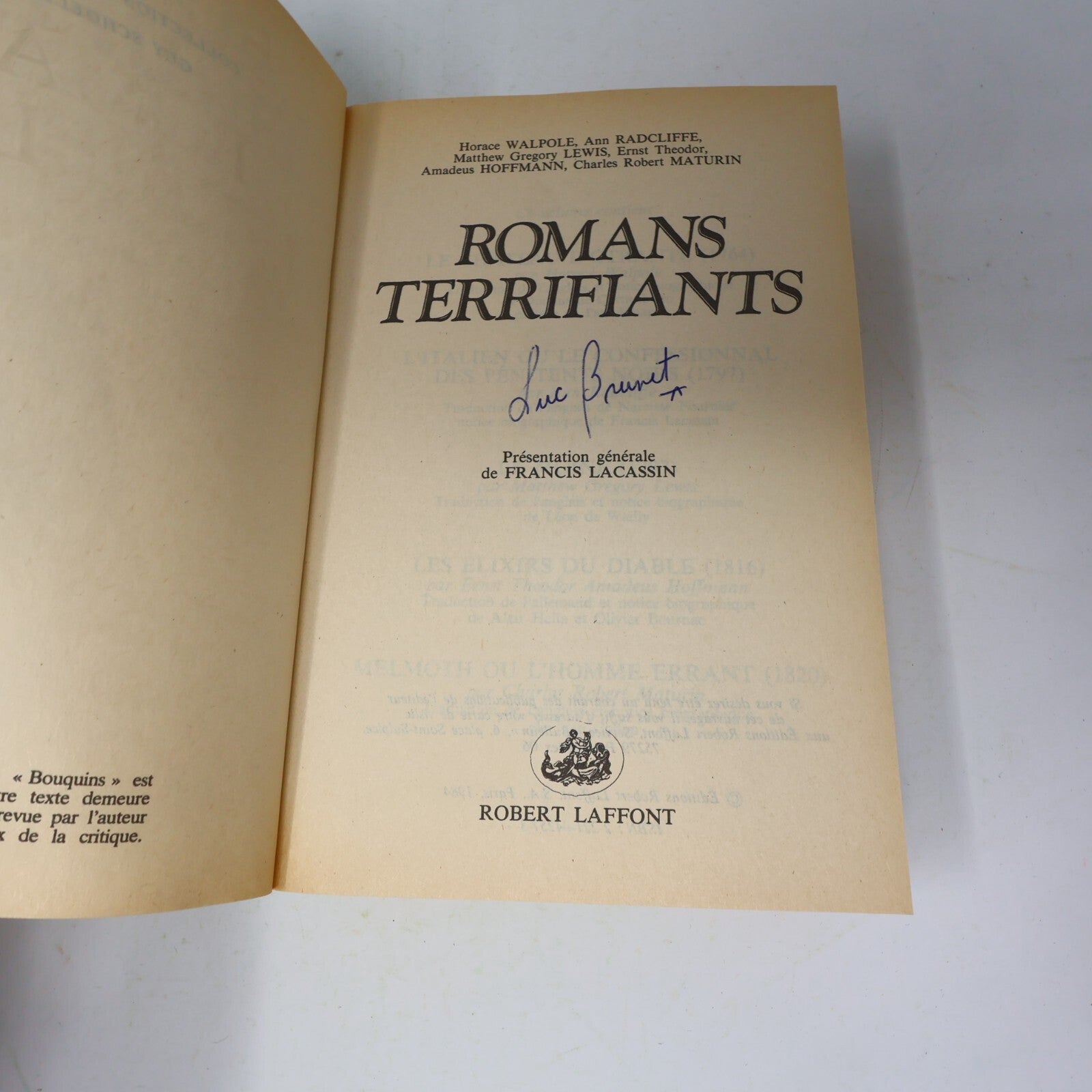 Romans Terrifiants Bouquins Le Château d'Otrante Le Moine 1984 Robert Laffont PB