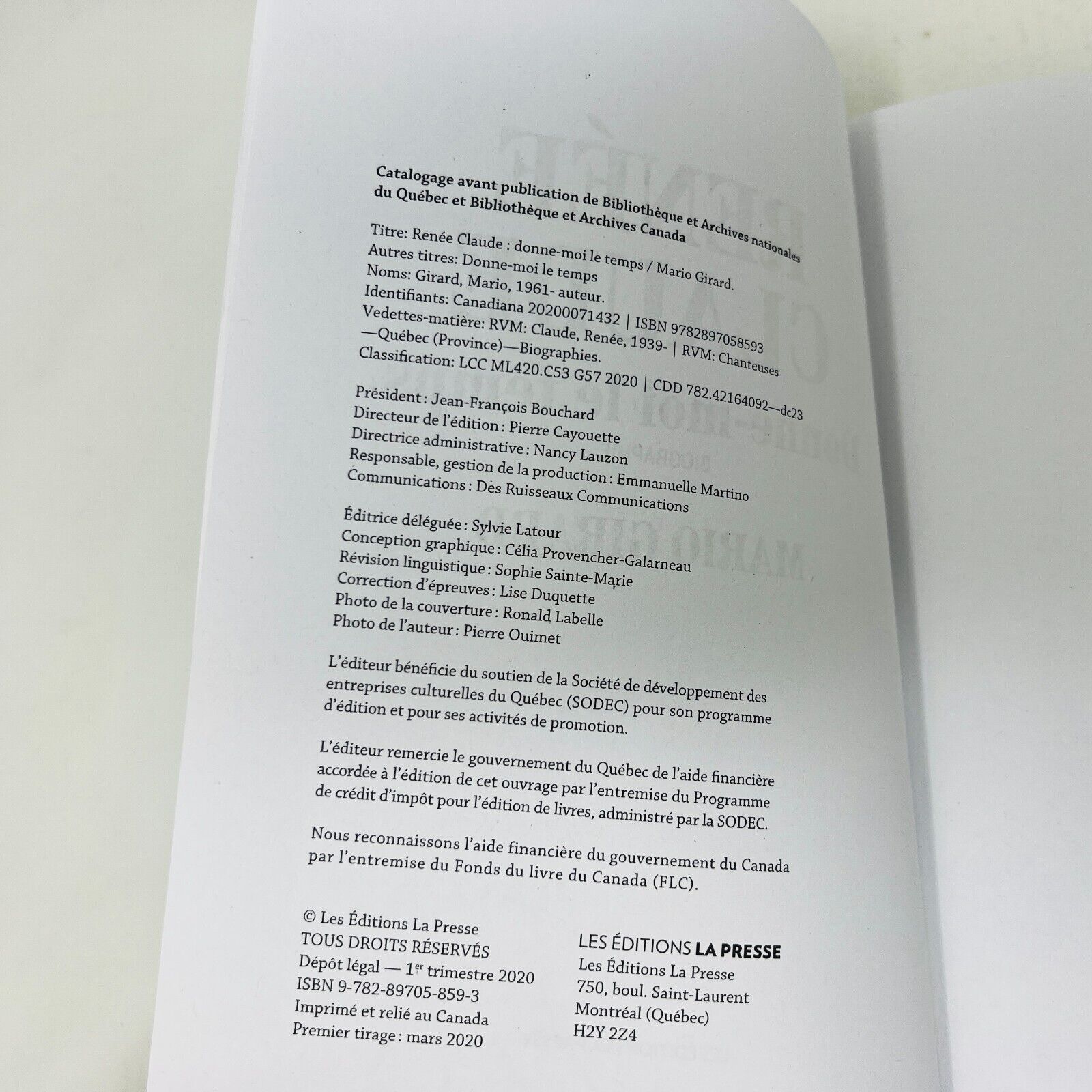 2020 Renée Claude Donne-moi le Temps Biographie Chanteuse de Mario Girard