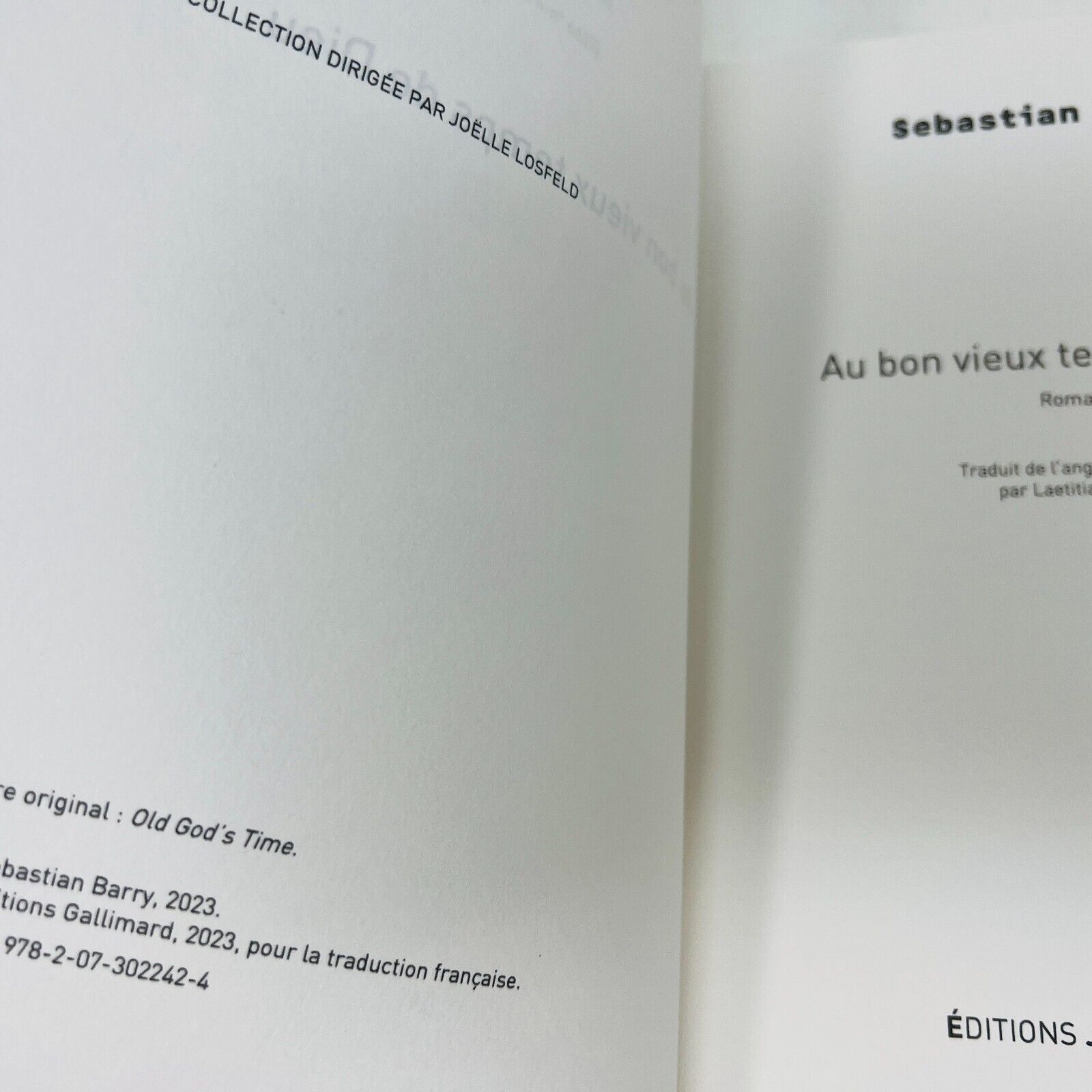 Au Bon Vieux Temps de Dieu de Sebastian Barry Editions Joelle Losfeld Français