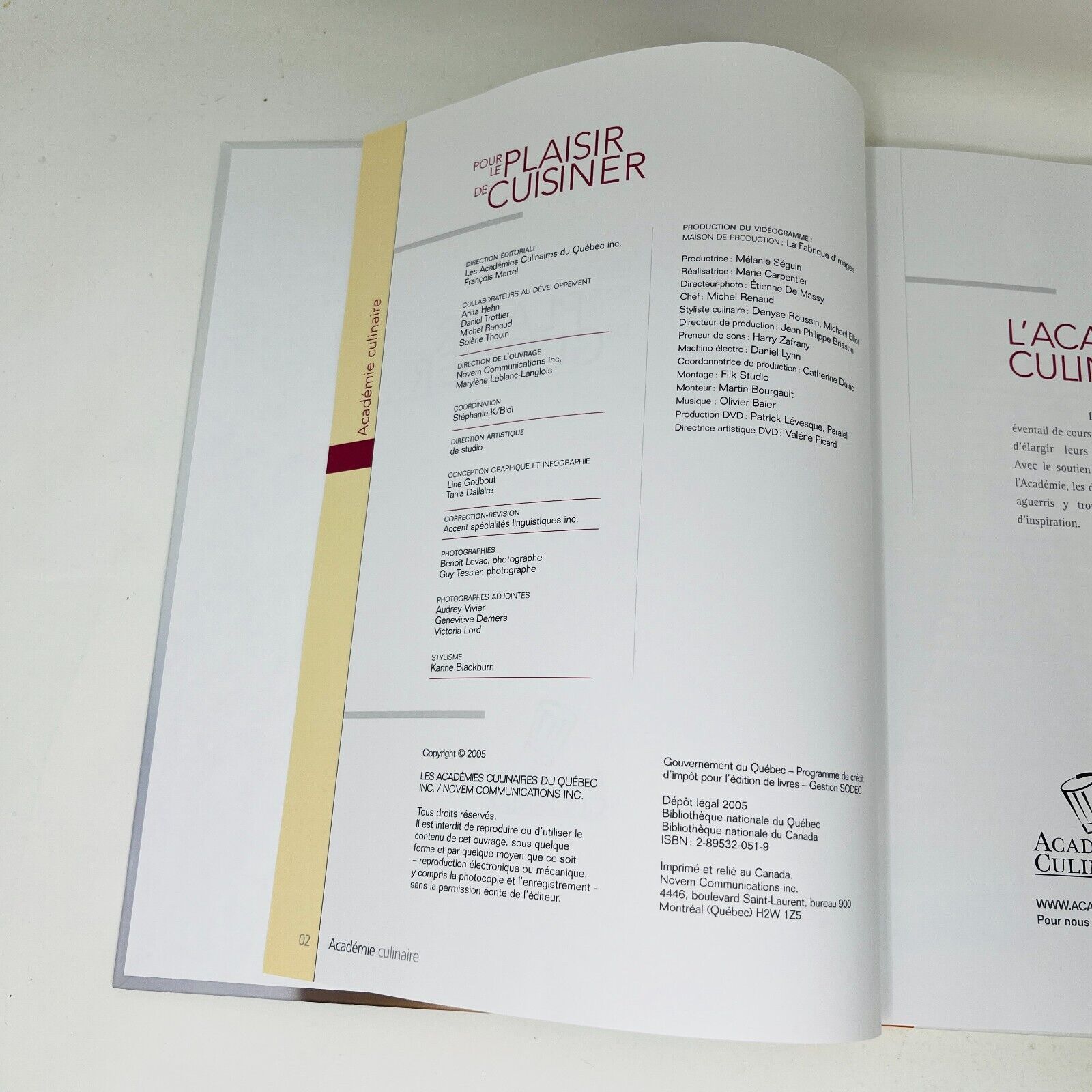 2005 Pour le Plaisir de Cuisiner Cuisine Recettes Académie Culinaire du Québec