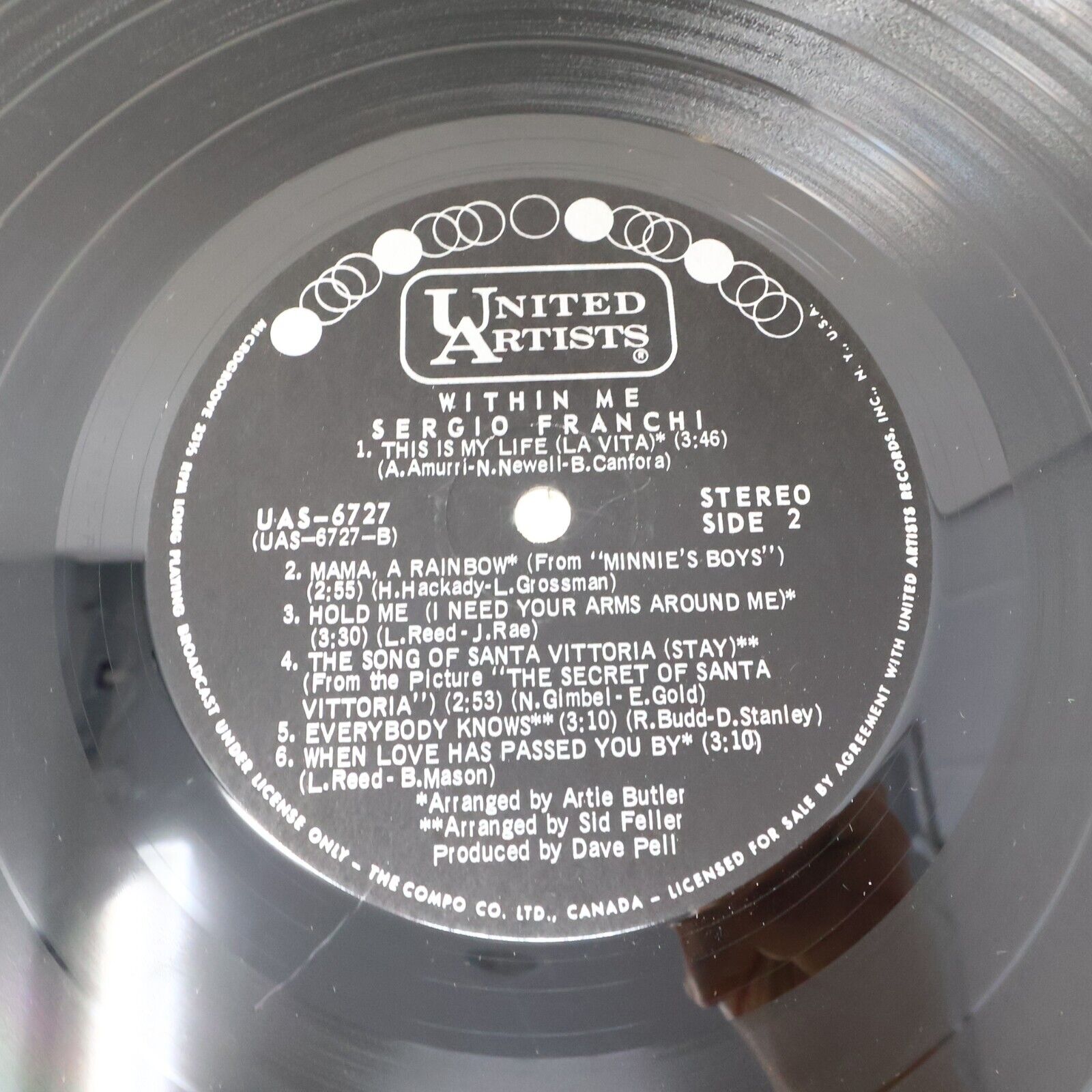 Sergio Franchi Within Me LP Record Vinyl UAS 6727 Granada This is My Life 1970s