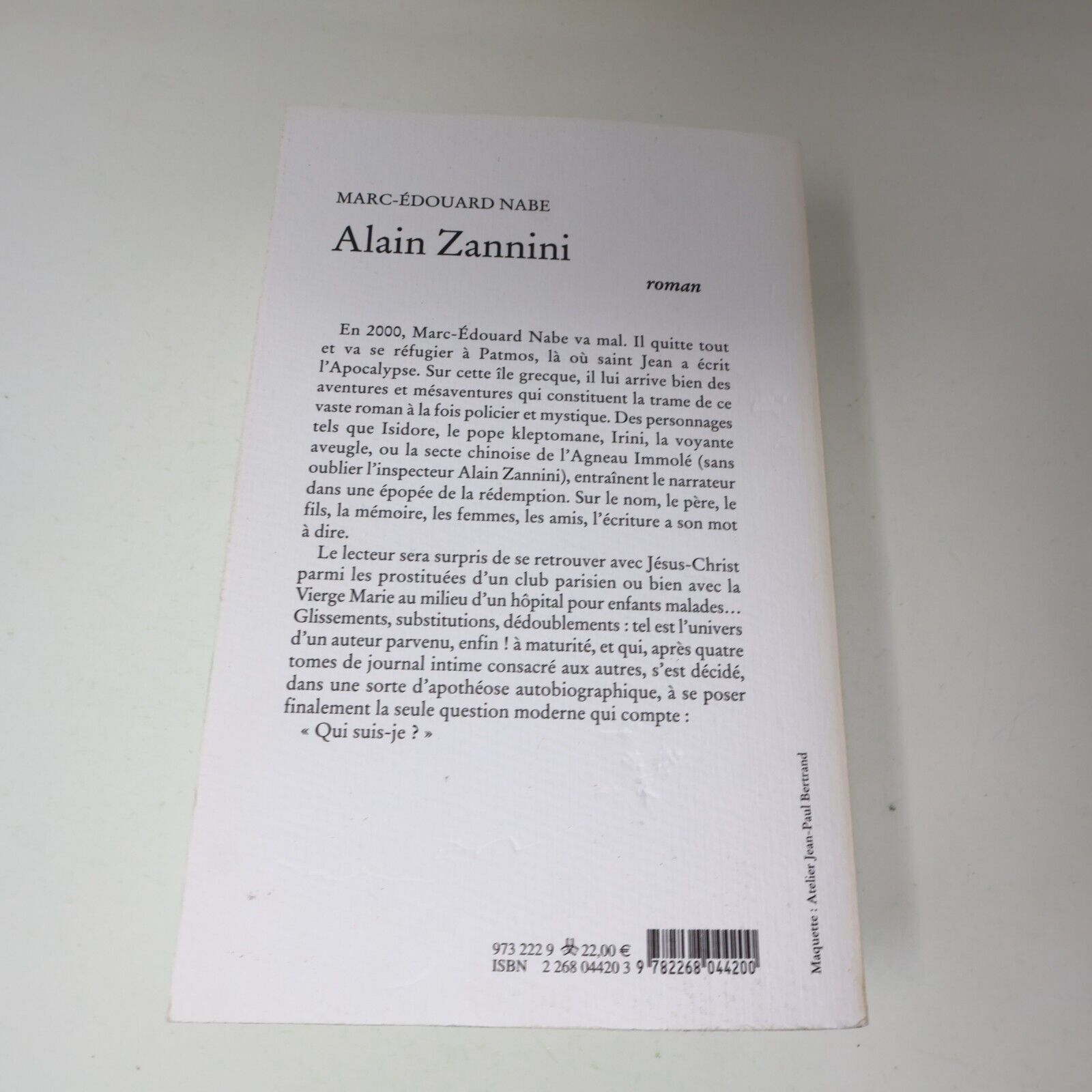 2002 Alain Zannini Marc-Édouard Nabe Du Rocher Français PB Littérature Française