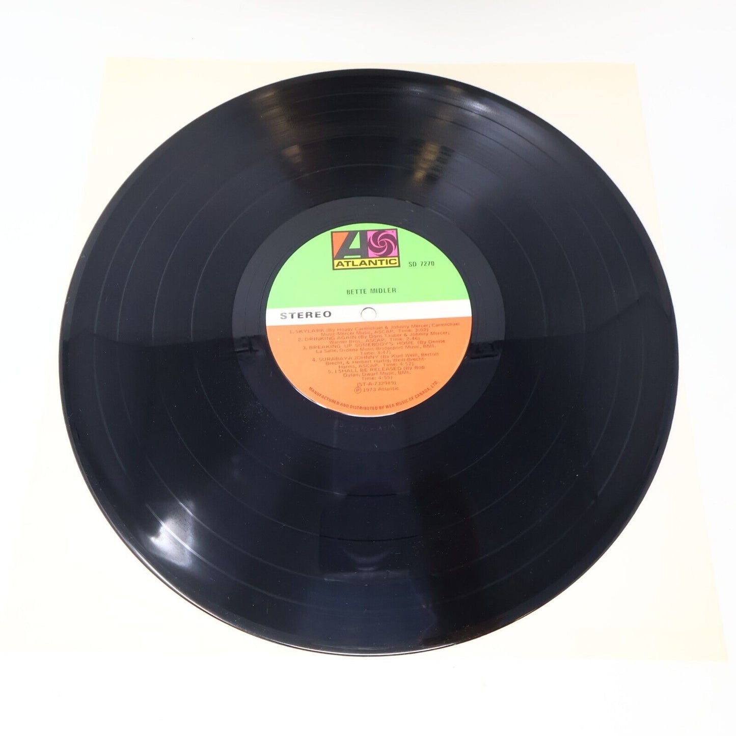 Bette Midler Self Titled LP Record Vinyl SD 7270 Atlantic Canada Poster Included
