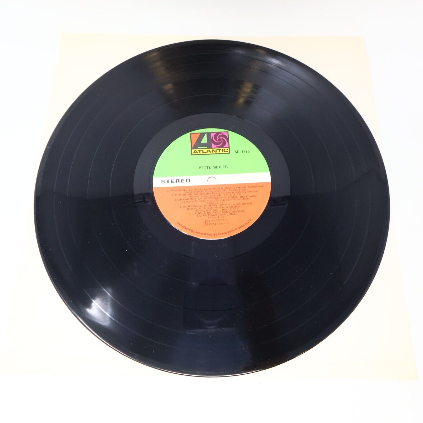 Bette Midler Self Titled LP Record Vinyl SD 7270 Atlantic Canada Poster Included