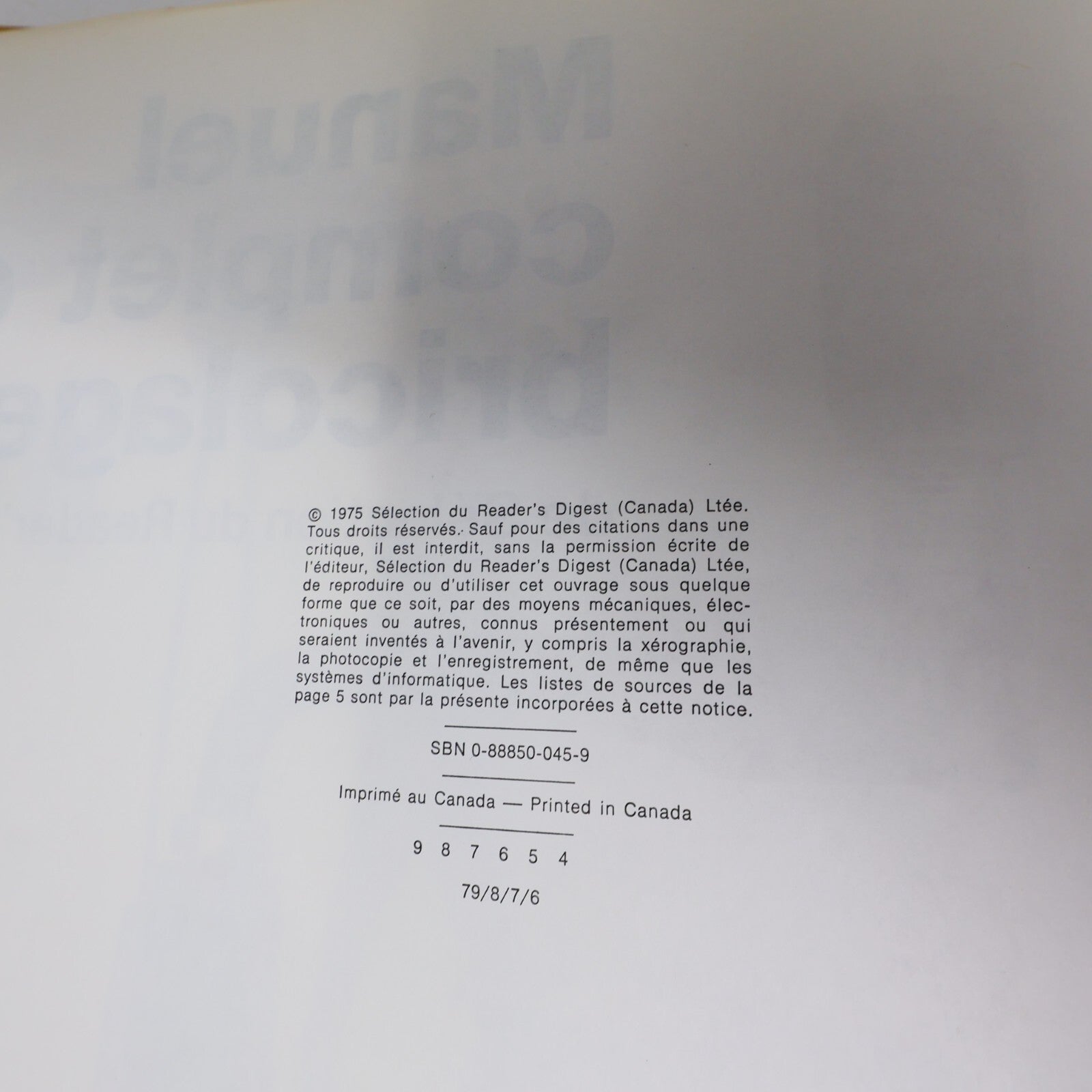1979 Manuel Complet du Bricolage Bricolage et Révovations Reader's Digest 70s HC