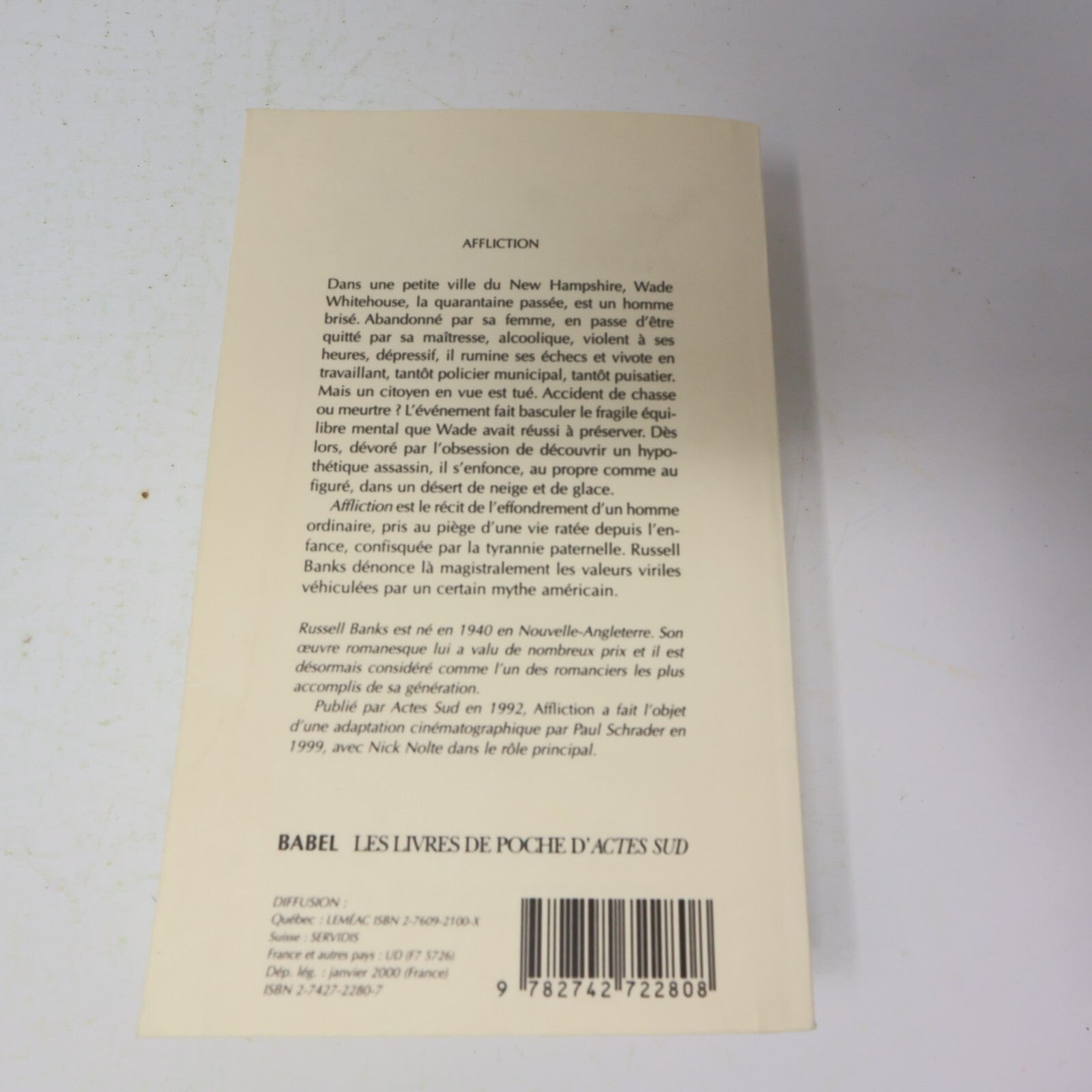 2000 Affliction Russell Banks Babel Littérature Américaine Roman États-Unis PB