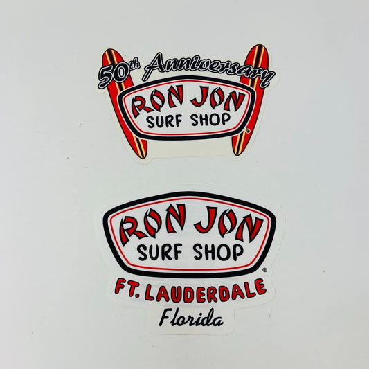Lot of 2 Ron Jon Surf Shop Stickers 50th Anniversary/FT. Lauderdale Florida