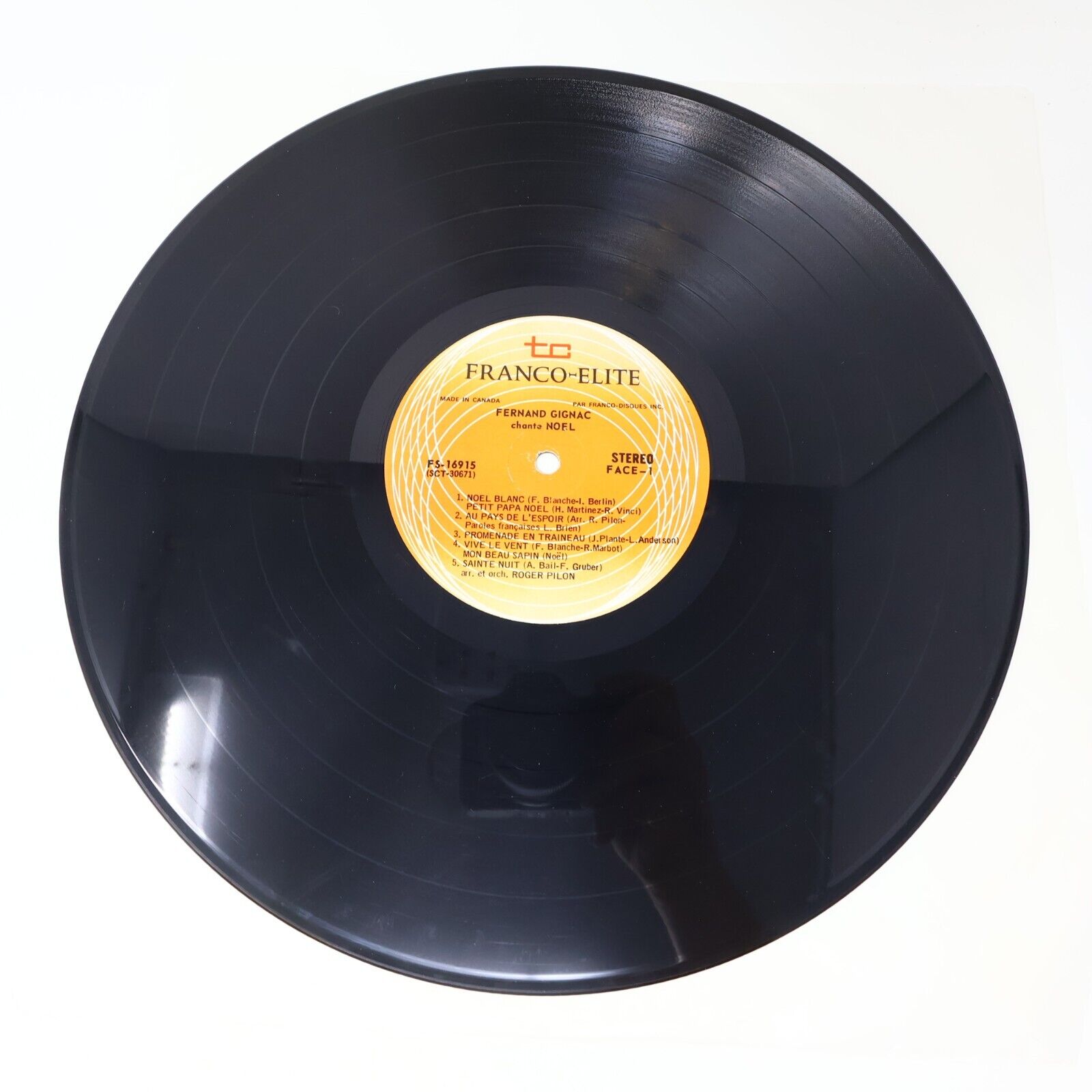 Fernand Gignac Chante Noël Disque LP Petit Papa Noël Blanc Ave Maria FS 16915