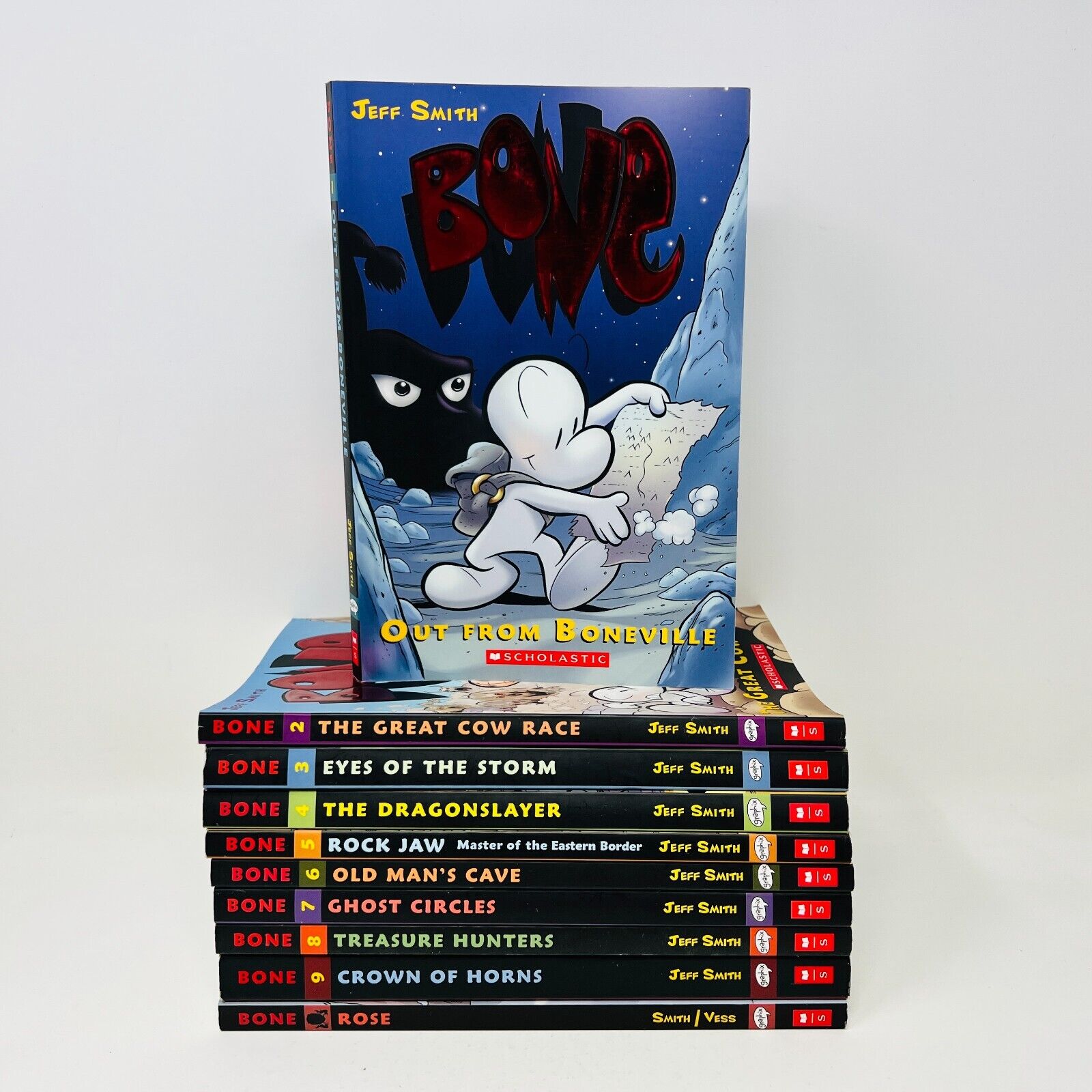 Lot of 10 Bones by Jeff Smith Paperback Scholastics Comics 1-9 + Rose Set Bundle