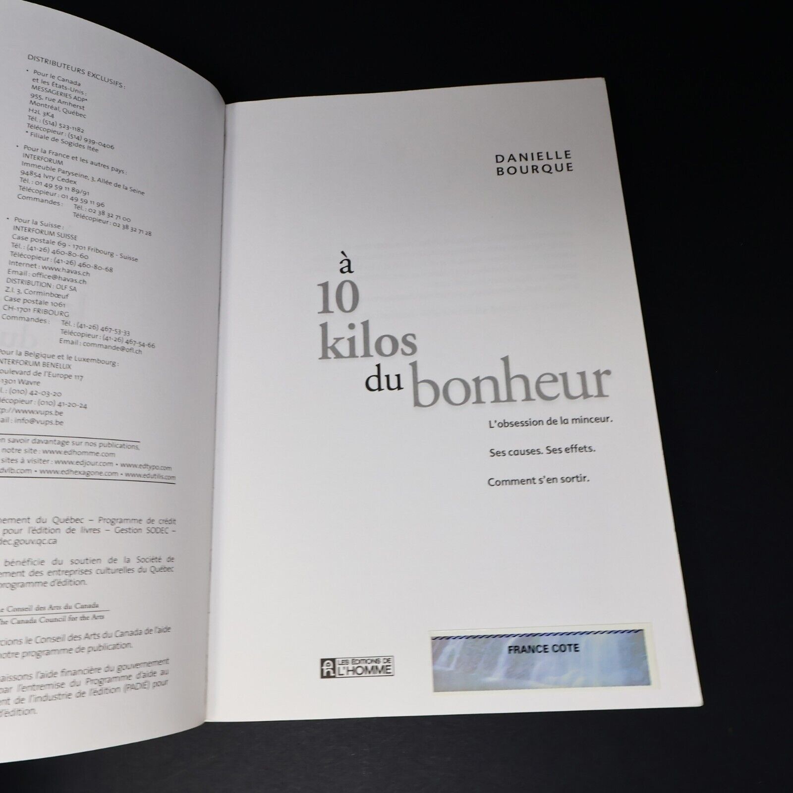 2004 À 10 Kilos du Bonheur de Danielle Bourque Paperback PB Éditions de l'Homme