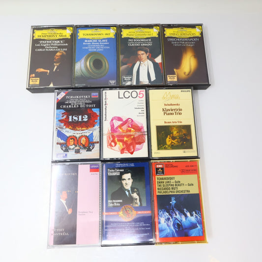 Tchaikovsky 10 Cassettes Lot Järvi/Abbado/Giulini/Karajan/Dutoit/Mehta/Muti