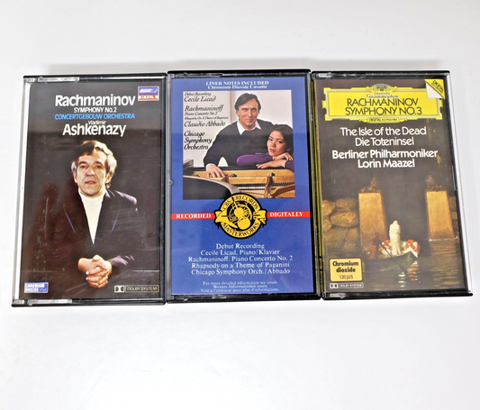 Rachmaninov 3 Cassettes Lot Symphonies 2-3/Piano Concerto 2 Maazel/Ashkenazy