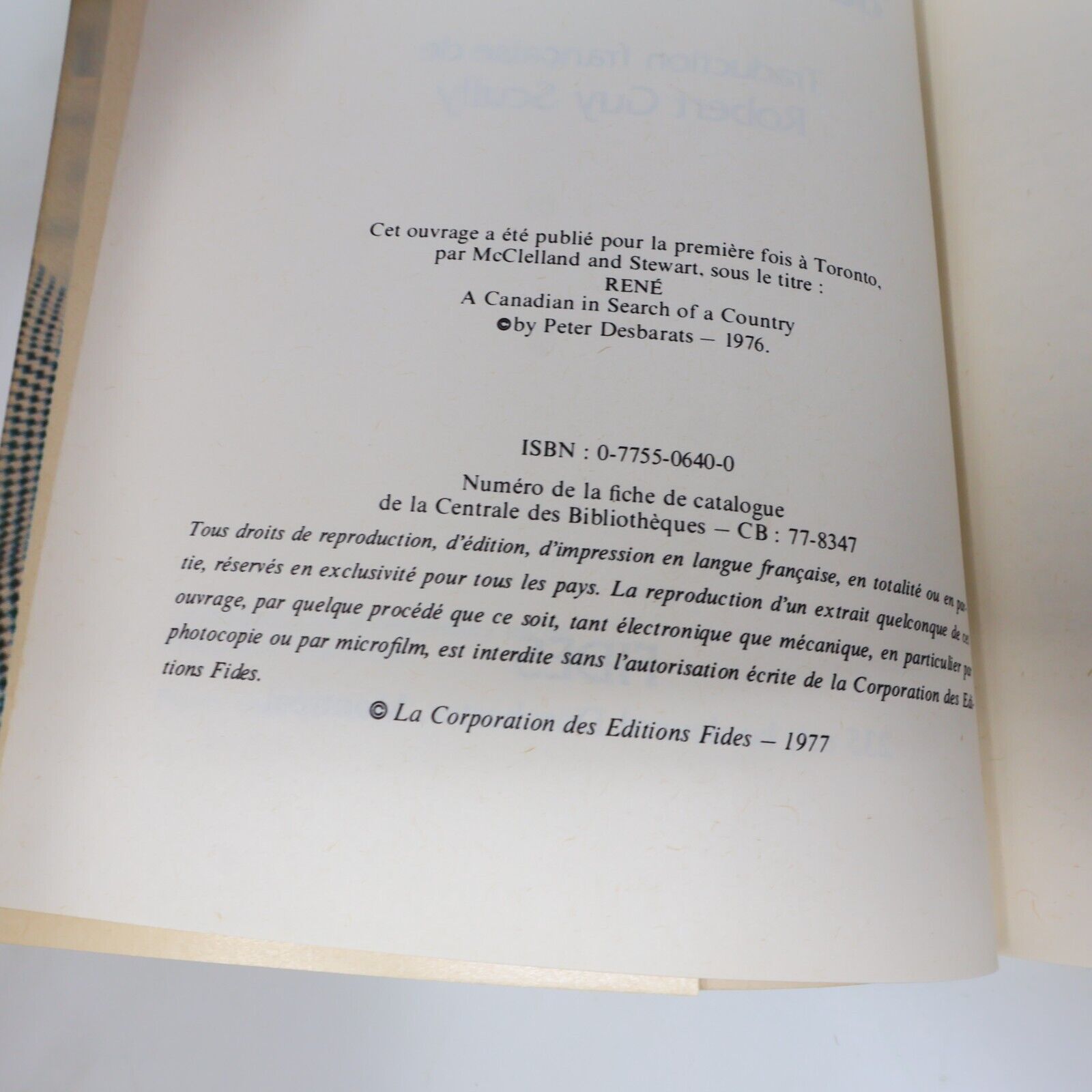 1977 René Lévesque ou le Projet Inachevé Peter Desbarats Biographie Politique PB