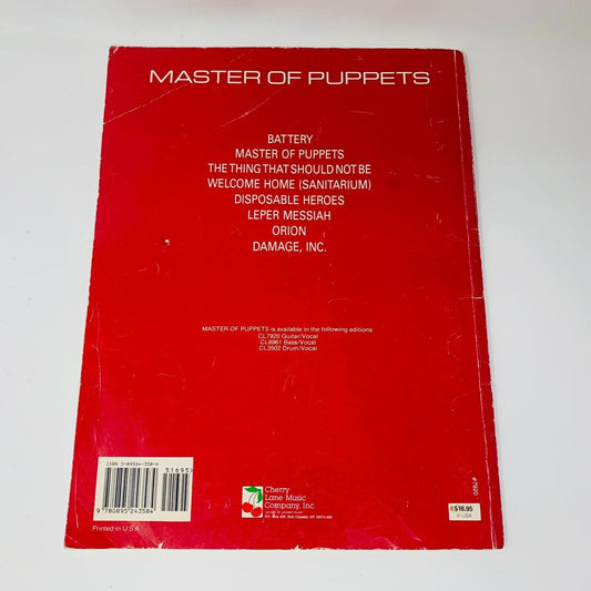 1988 Metallica Master of Puppets Songbook Guitar Vocal with Tablature Paperback