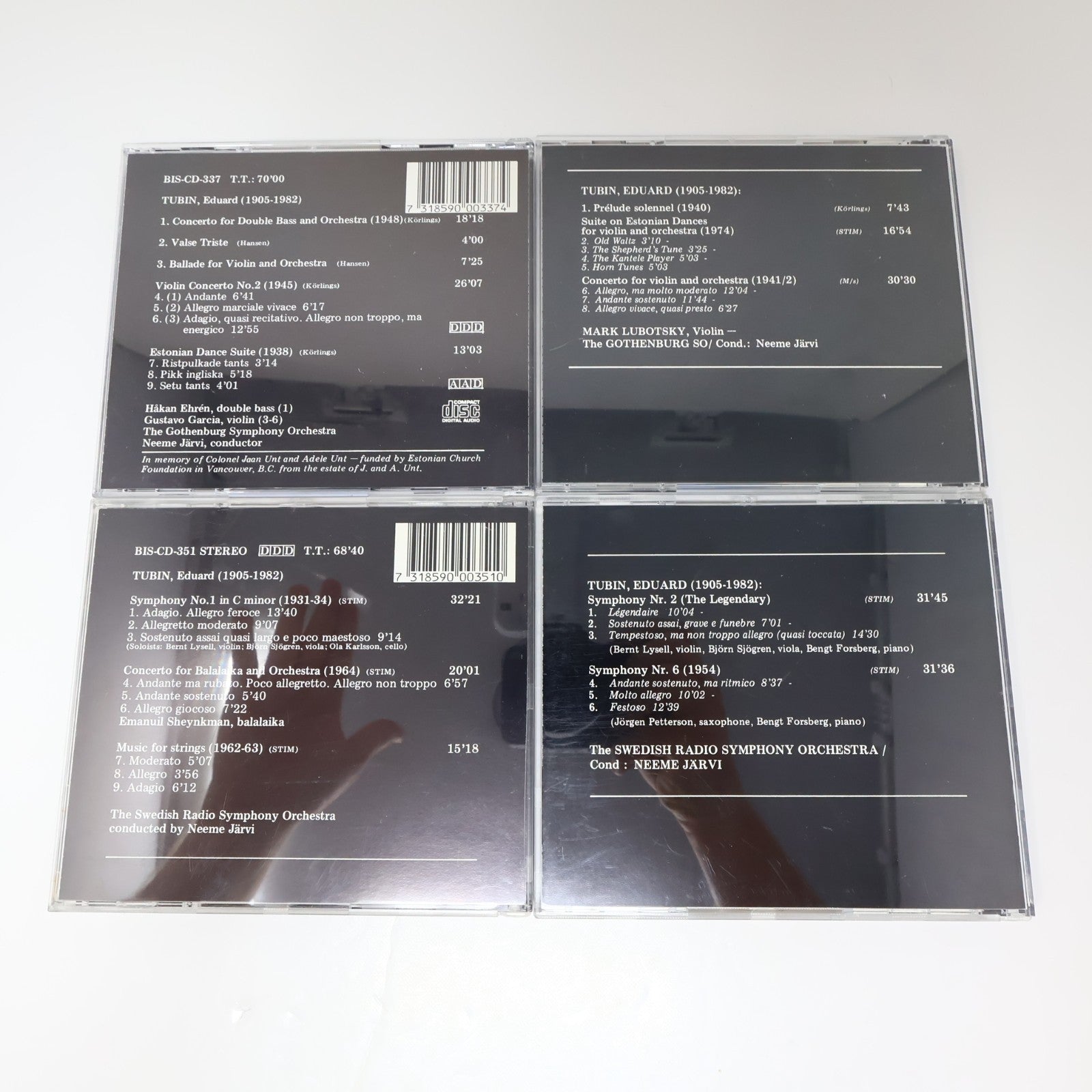 Eduard Tubin 10 CD Lot BIS Complete Violin-Viola-Piano/Symphonies #1-10 N. Järvi