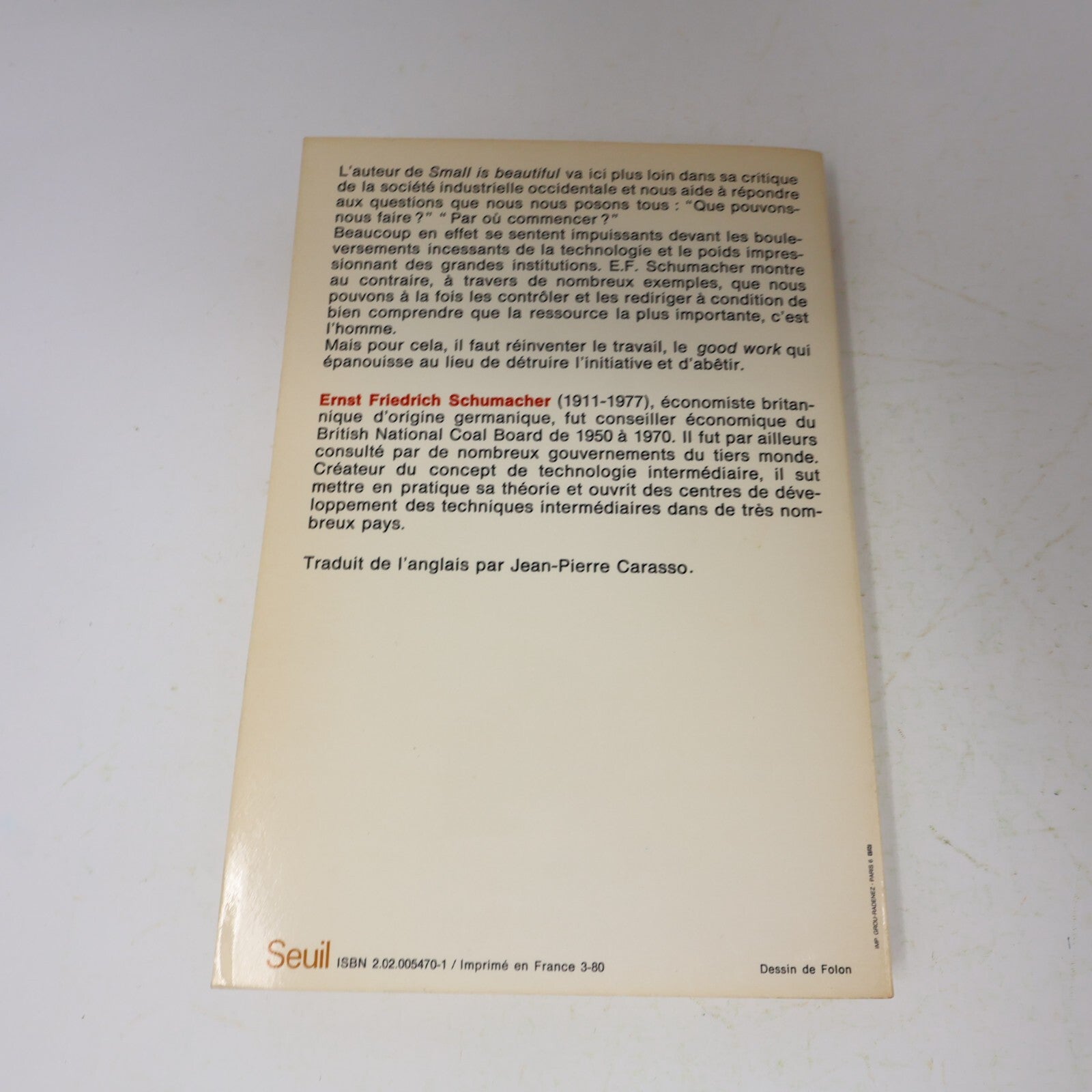 1980 Good Work Ernst Friedrich Schumacher Seuil Société Affaires Français Livre