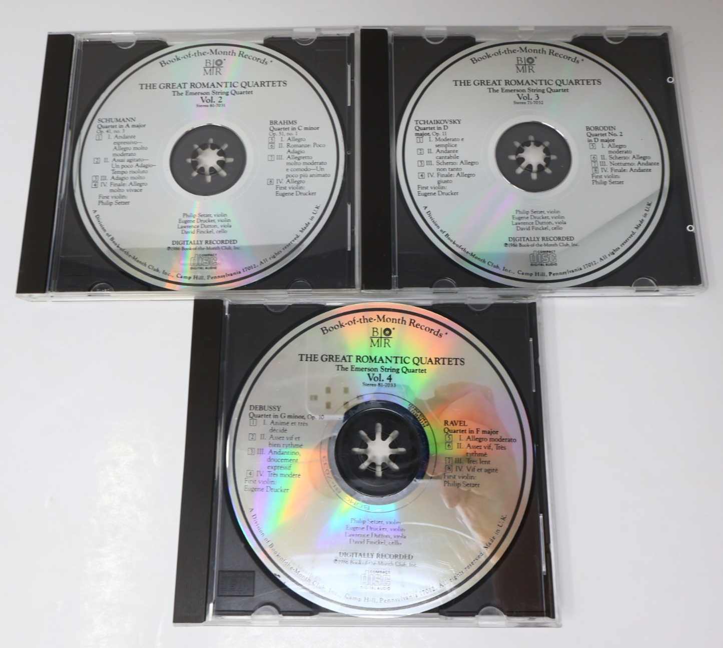 The Great Romantic Quartets #2-3-4 Book of The Month BMR 3 CD Lot Shumann/Brahms