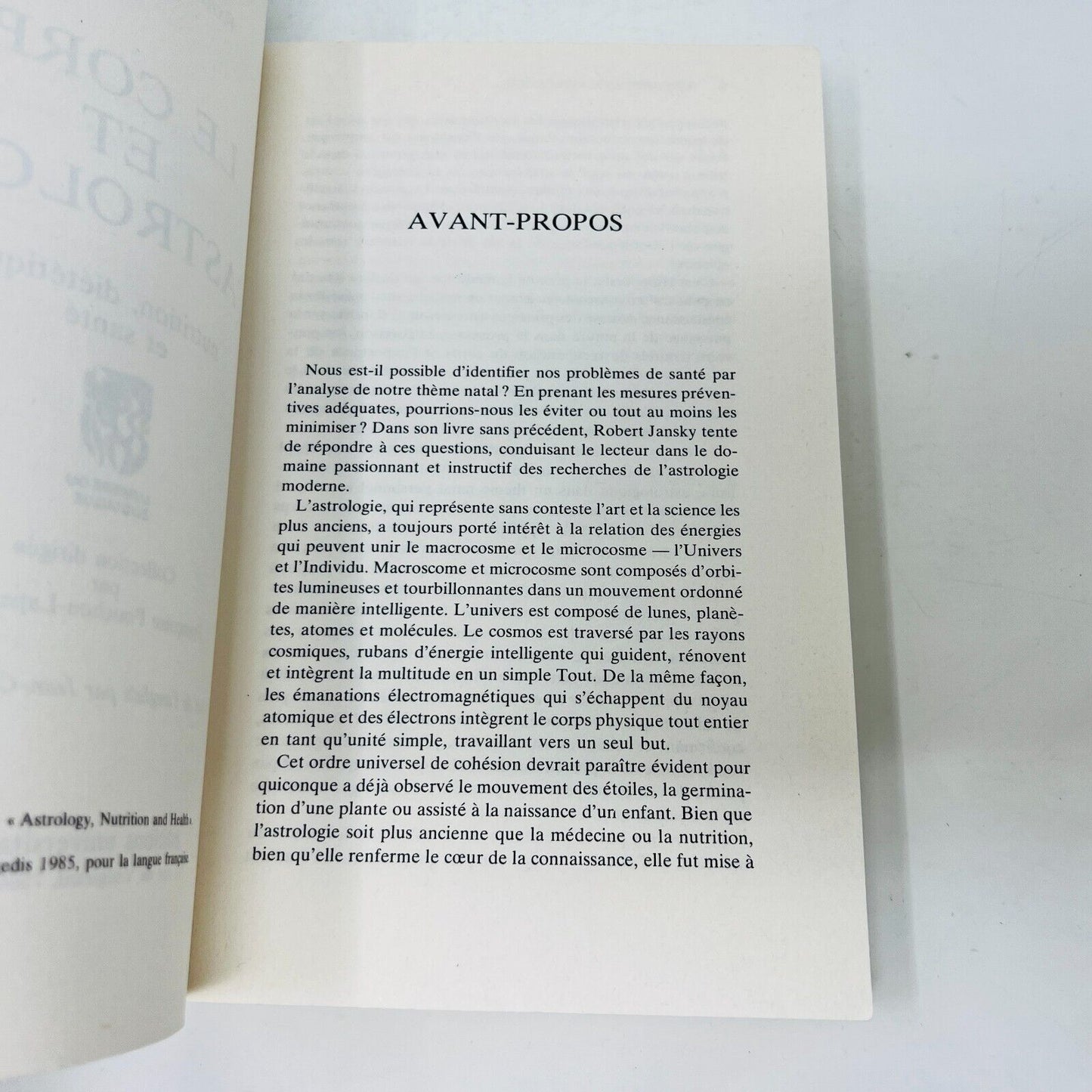 1985 Le Corps et l'Astrologie Nutrition Diététique & Santé de Robert Carl Jansky