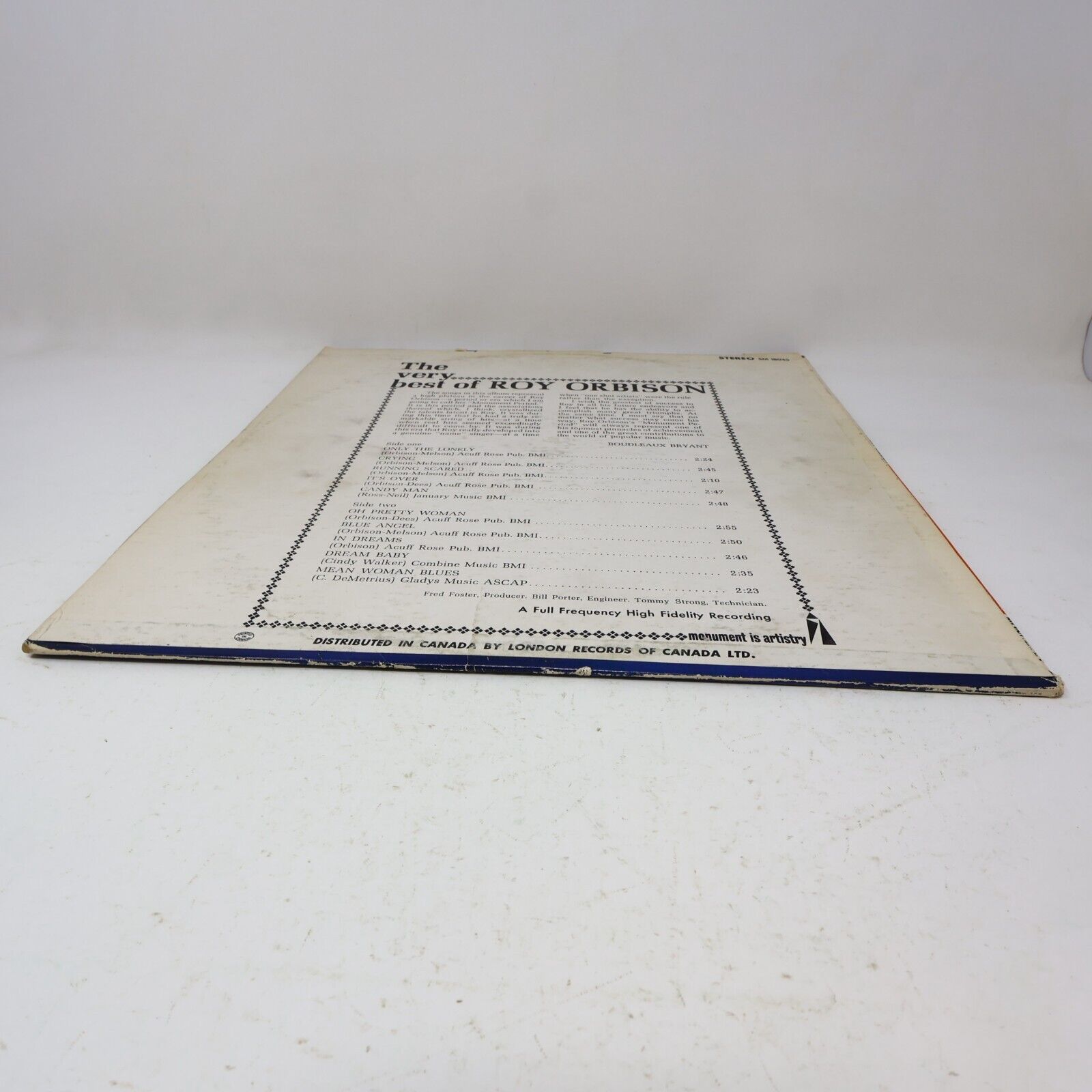 The Very Best Of Roy Orbison LP Record Vinyl Monument SM 18045 Canada 1960s