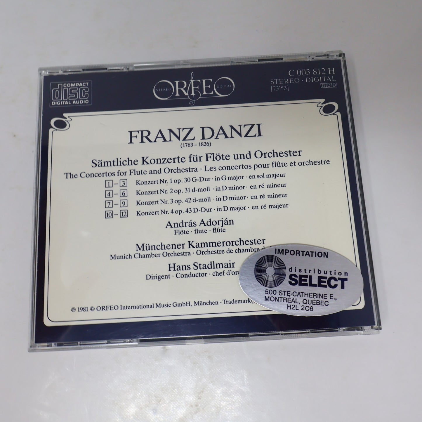 Franz Danzi The Flute Concertos/Sämtliche Flötenkonzerte CD Andras Adorjan Orfeo