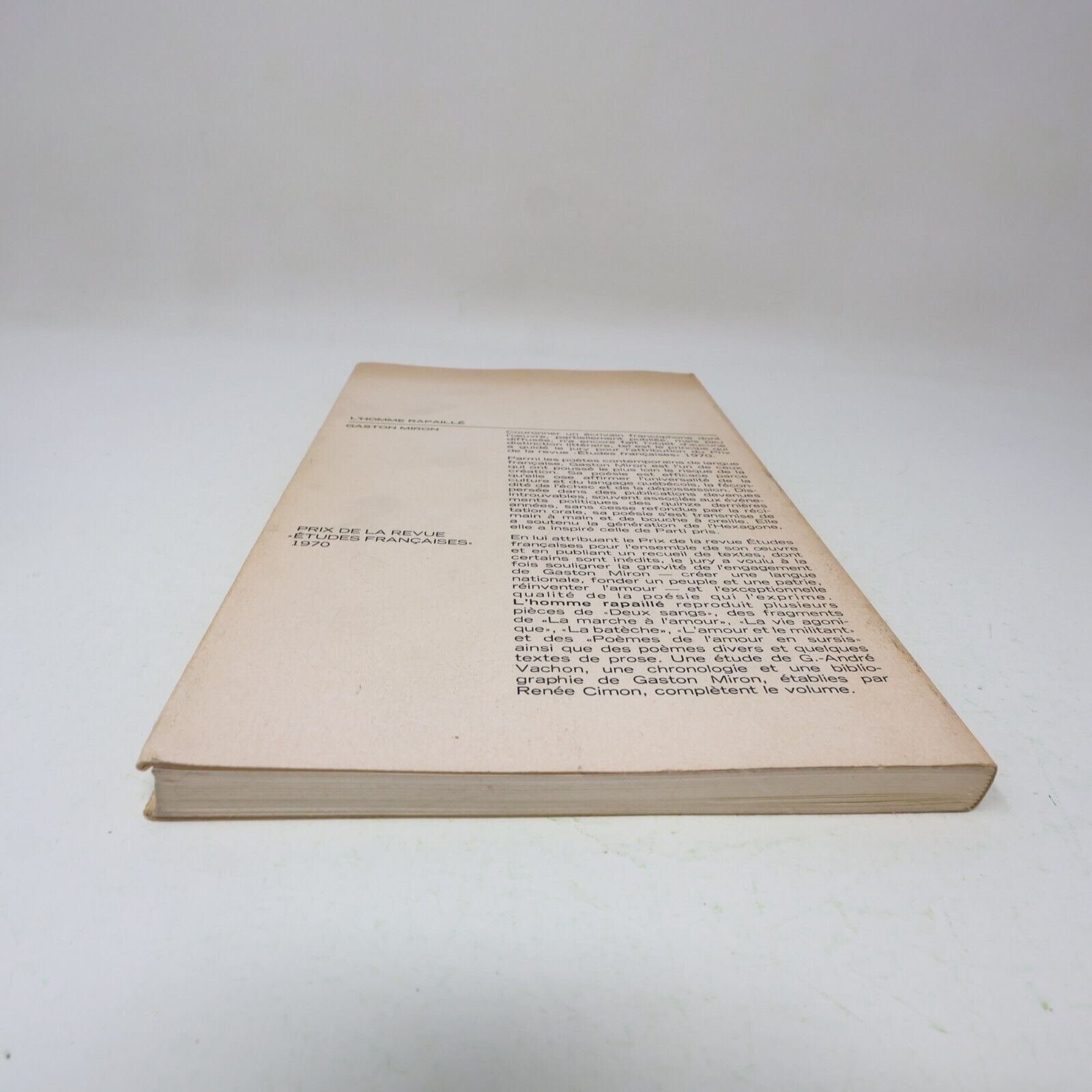 1978 L'Homme Rapaillé Gaston Miron Littérature Québécoise Poésie Français Livre