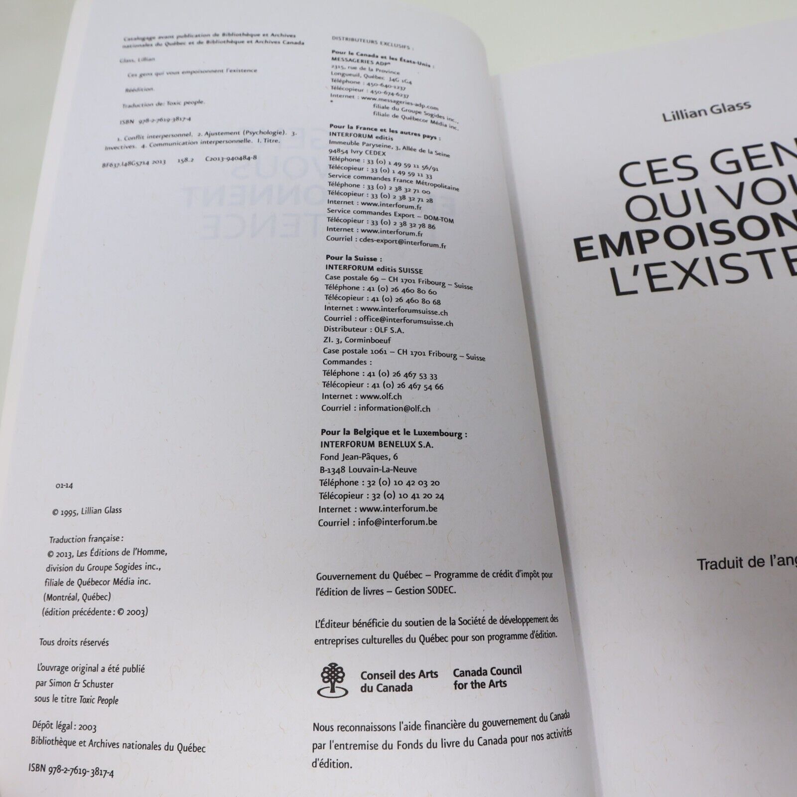 2013 Ces Gens qui Vous Empoisonnent l'Existence Lillian Glass De L'homme Livre
