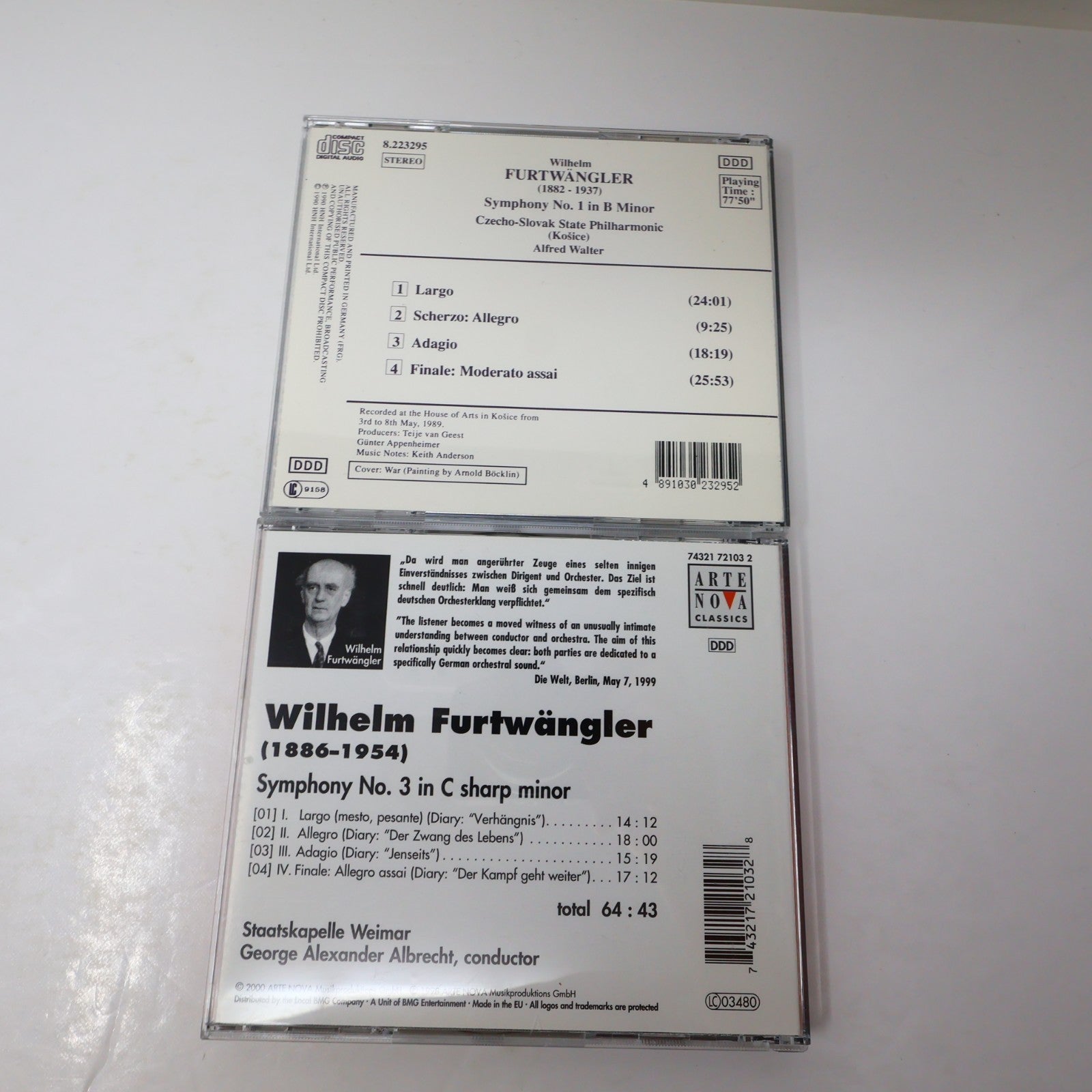 Wilhelm Furtwängler 2 CD Lot Classical Symphony No. 1 In B Minor/Symphony No. 3