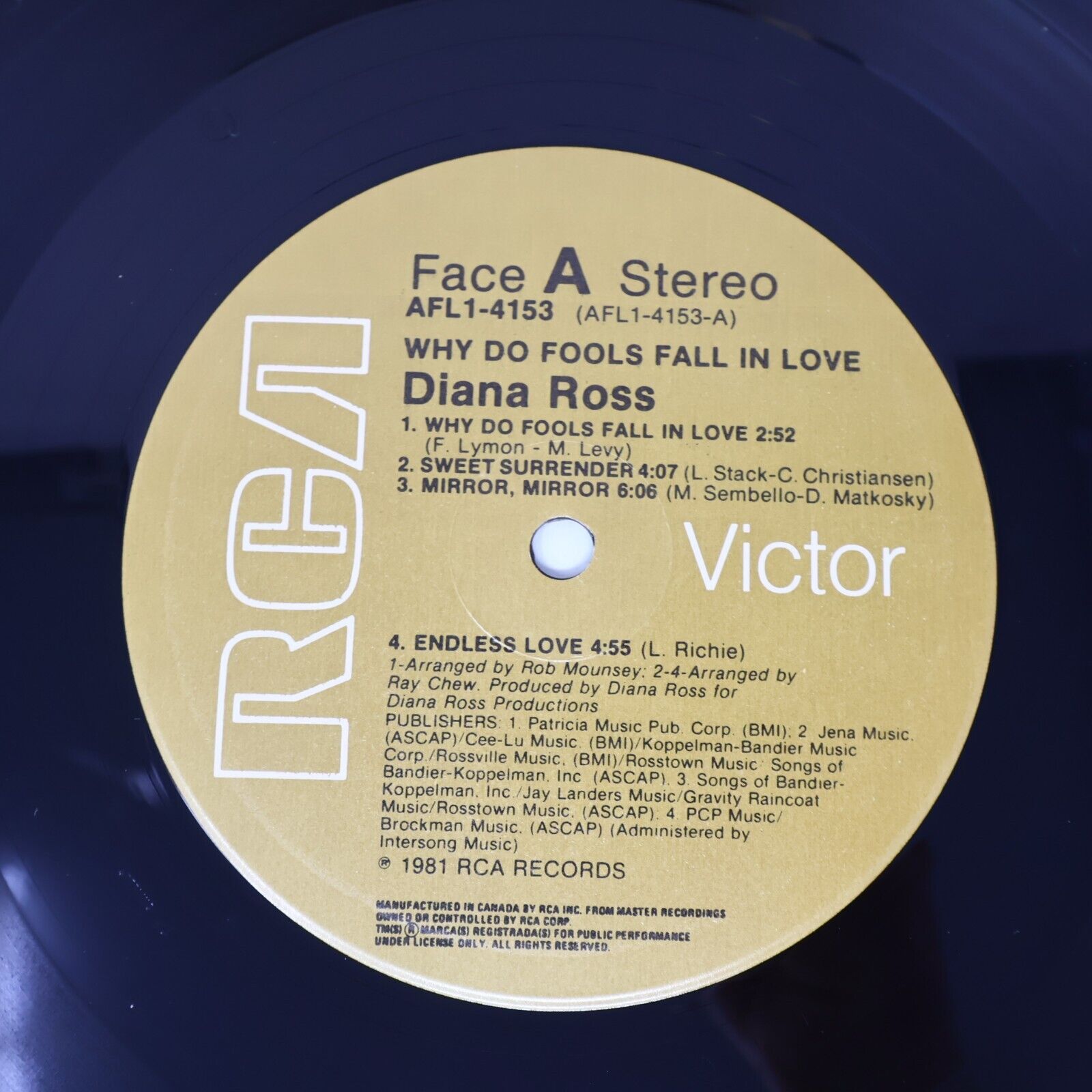 Diana Ross Why Do Fools Fall In Love LP Record Vinyl 1981 RCA Victor AFL1-4153
