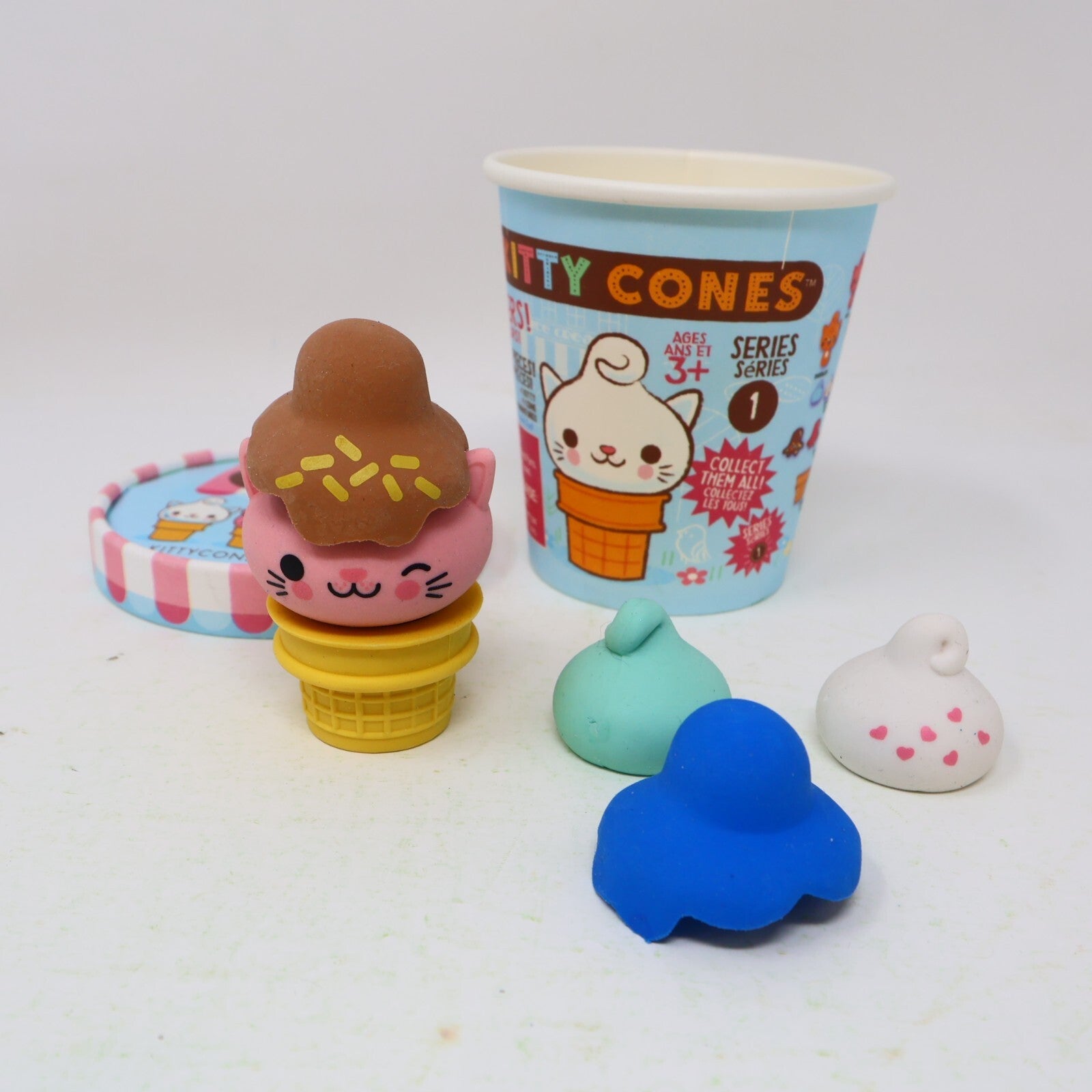 Kitty Cones Erasers Series 1 Miyu Pink Ice Cream with Box 4 Toppings 1 Cone