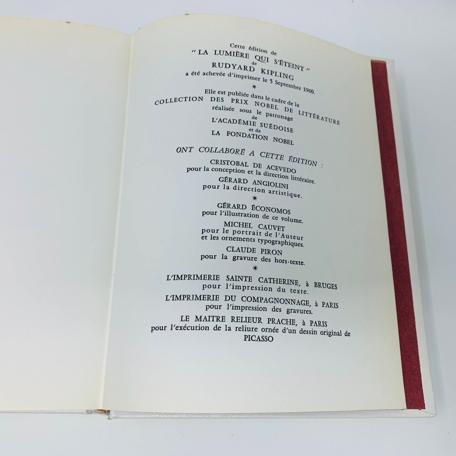 1960 La Lumière qui s'Éteint Rombaldi Nobel Rudyard Kipling Picasso Cover French