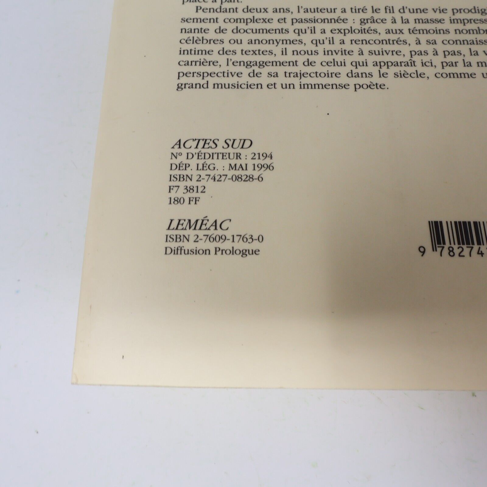 1996 Léo Ferré une Vie d'Artiste Robert Belleret Biographie Chanteur Musique 90s