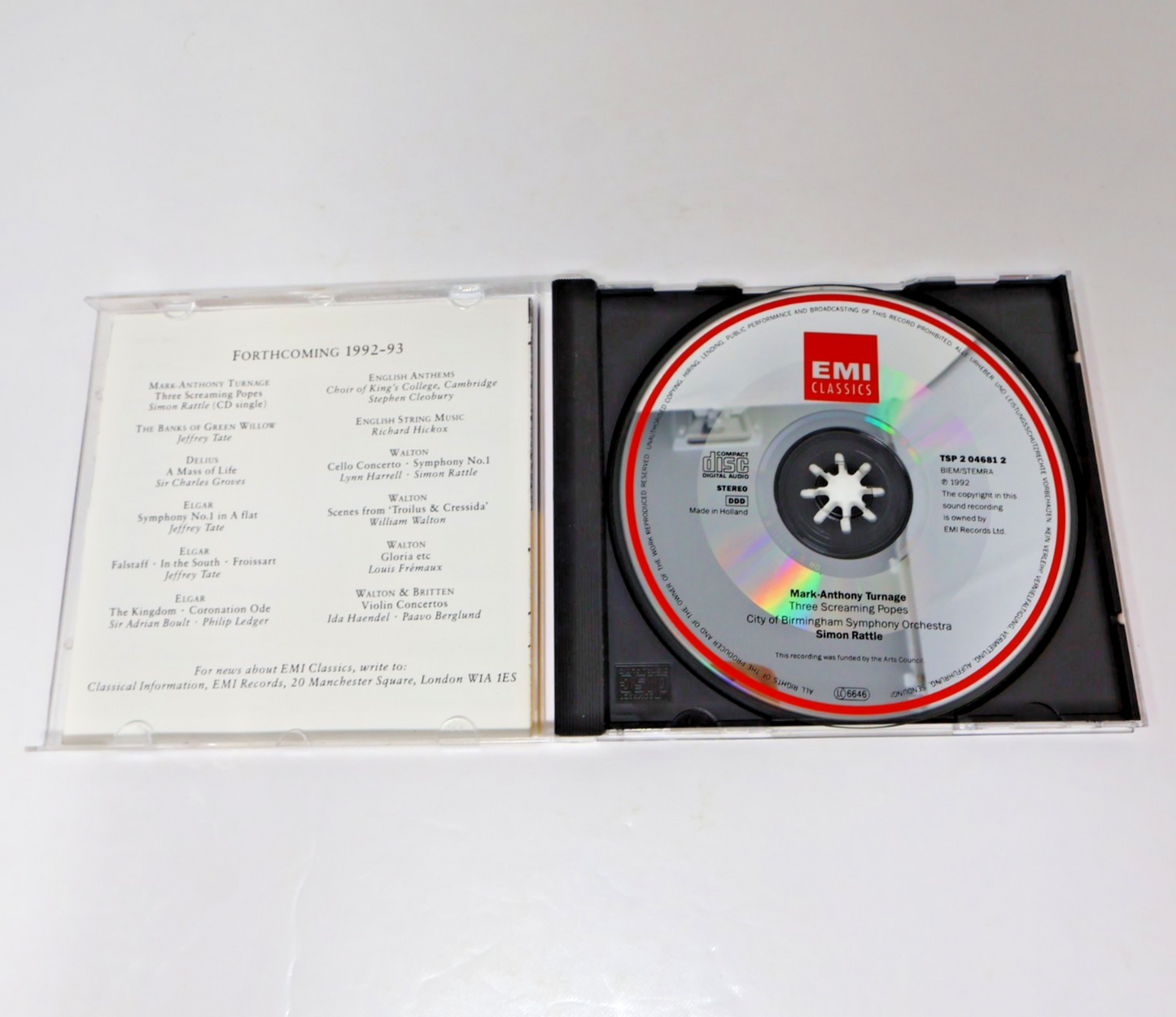 Three Screaming Popes CD Mark-Anthony Turnage/Simon Rattle EMI Classics Single