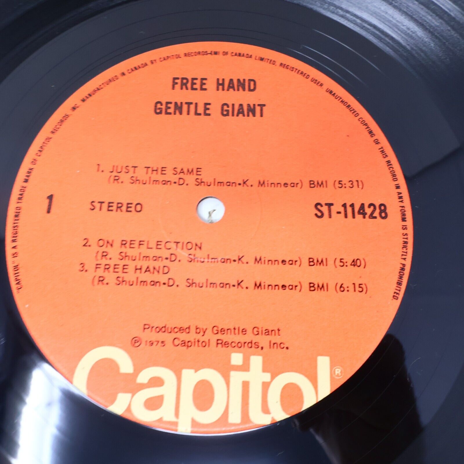 Gentle Giant Free Hand LP Record Vinyl ST-11428 Canada 1975 Rock Just The Same