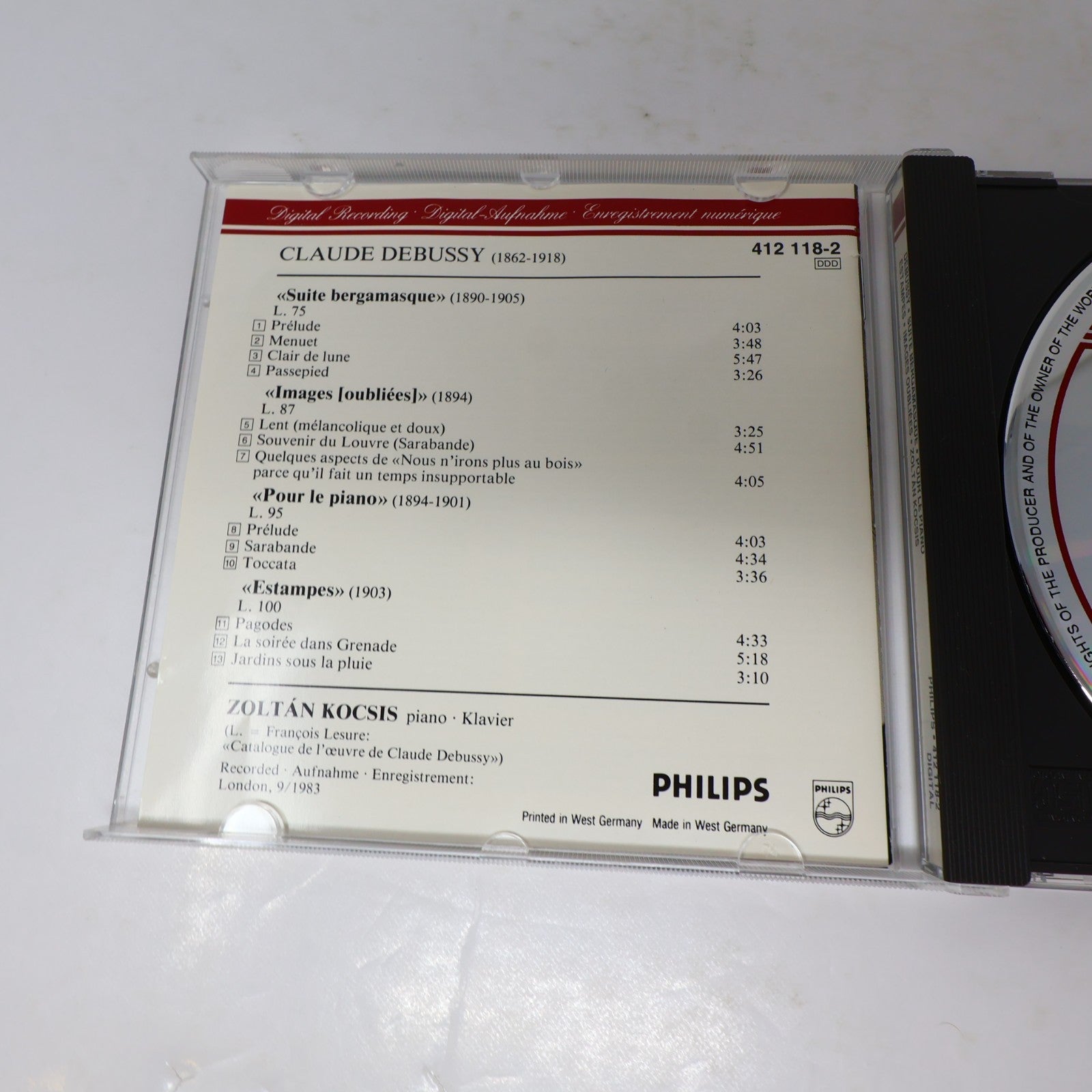 Debussy Zoltán Kocsis CD Suite Bergamasque/Pour Le Piano/Estampes/Images Oubliée