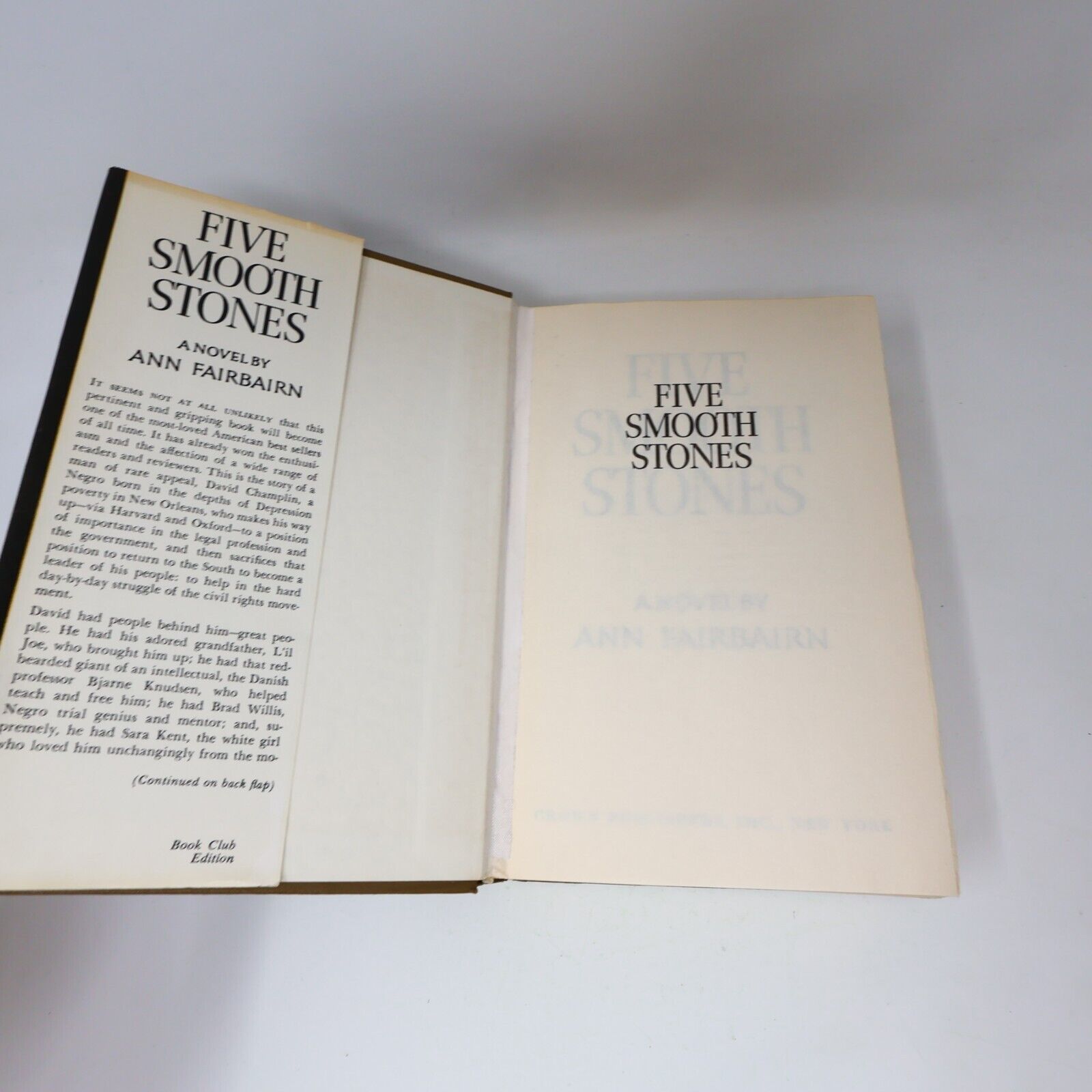 1966 Five Smooth Stones by Ann Fairbairn Hardcover HC Crown Fiction Civil rights