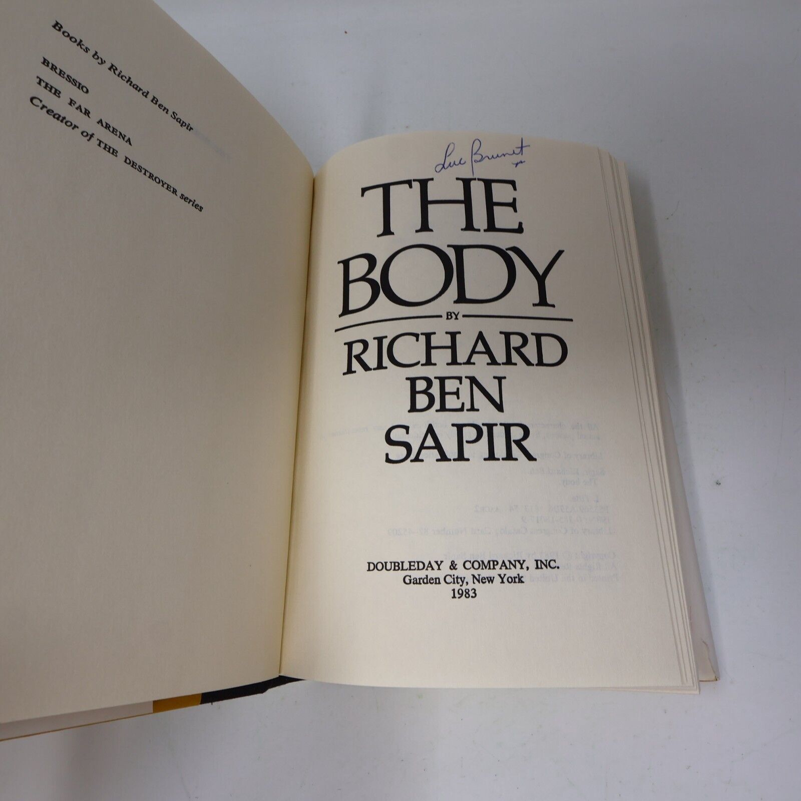 1983 The Body Richard Ben Sapir Mystery Suspense Historical Fiction Doubleday HC
