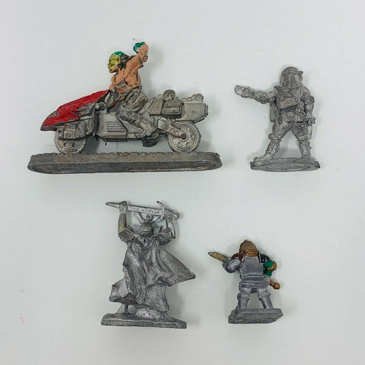 4 Miniatures Metal Figures Ral Partha & RAFM Orc Biker Elven Dwarf Mixed Lot 90s