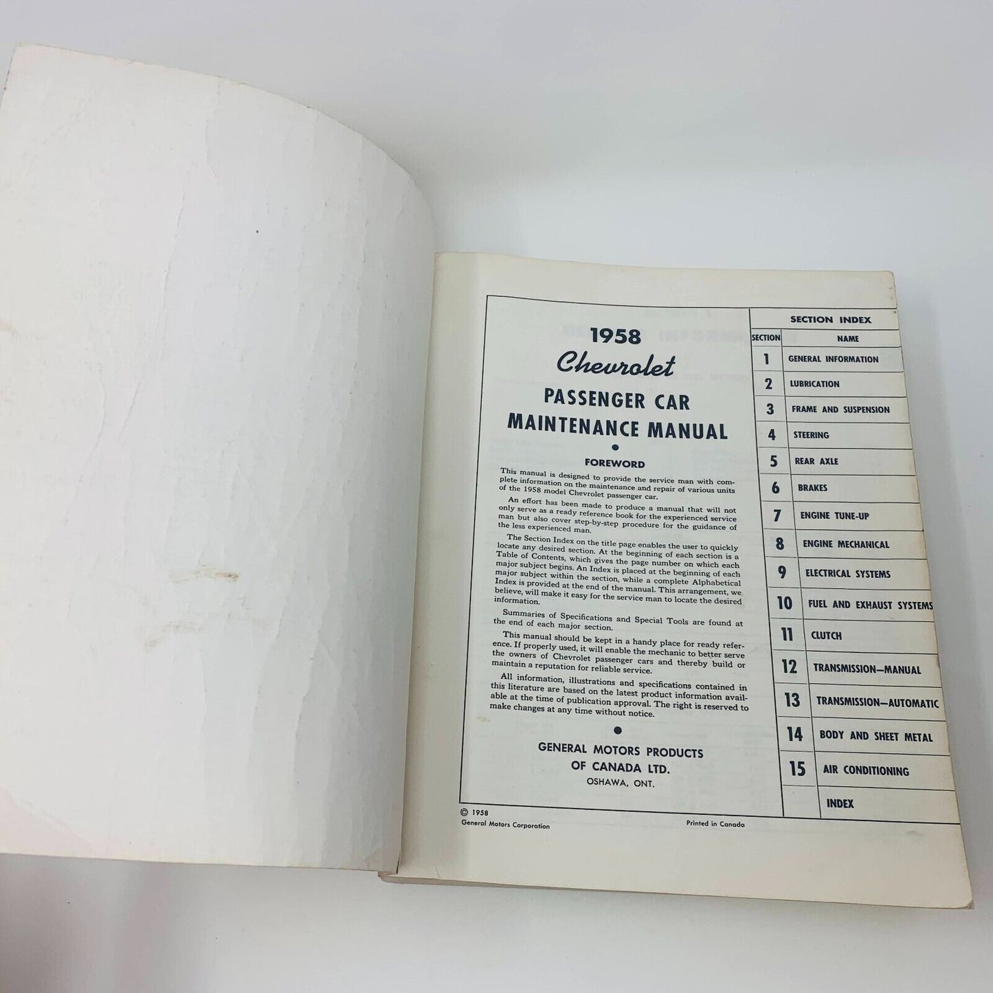 1958 Chevrolet Passenger Car Maintenance Manual Second Edition PSD 53-36 Book