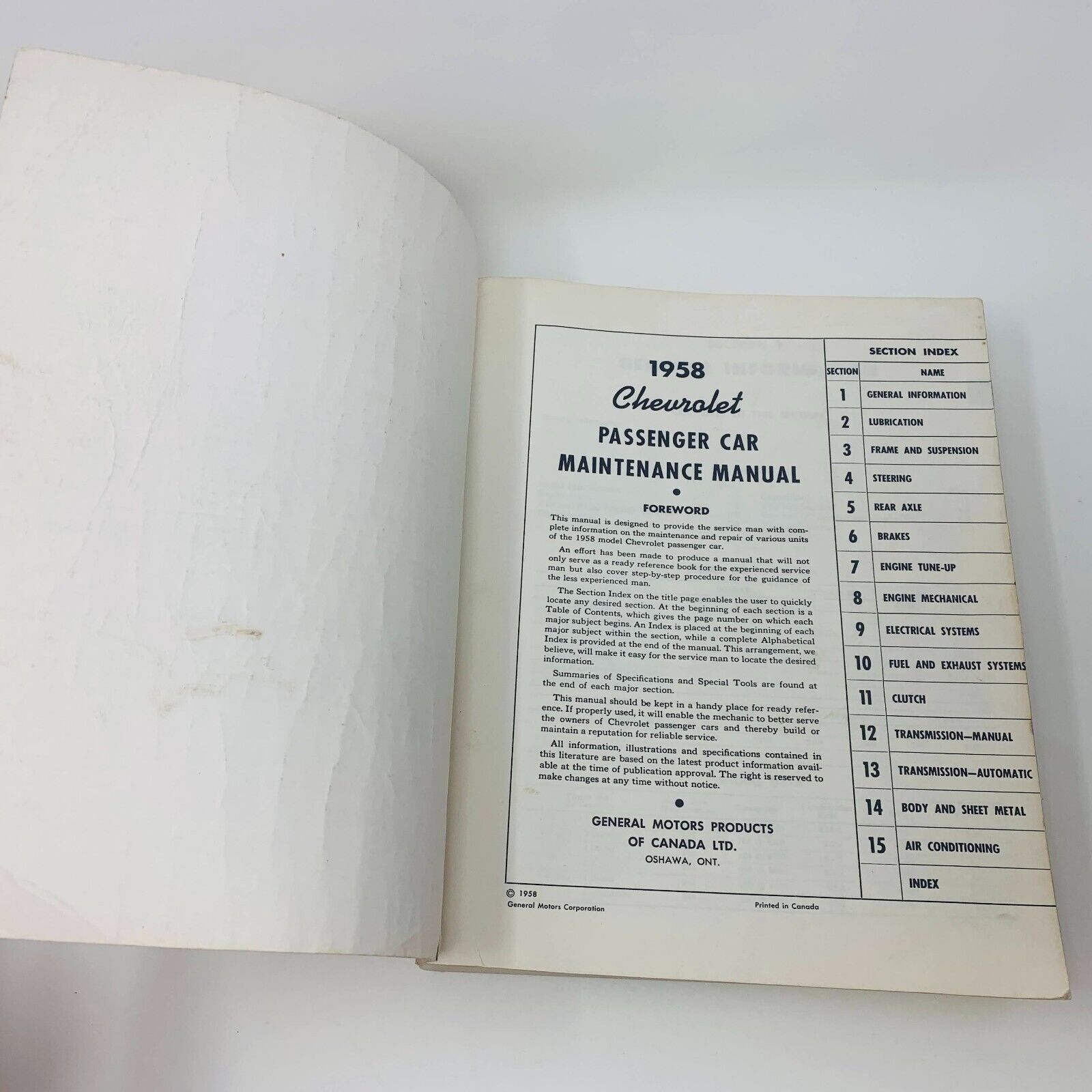 1958 Chevrolet Passenger Car Maintenance Manual Second Edition PSD 53-36 Book