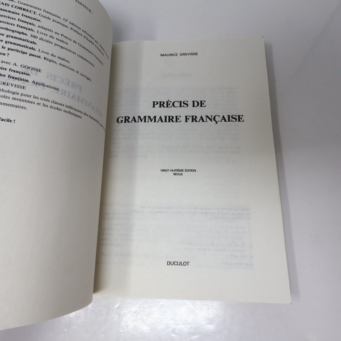 Précis de Grammaire Française Maurice Grevisse Duculot 1987 PB French Éducation