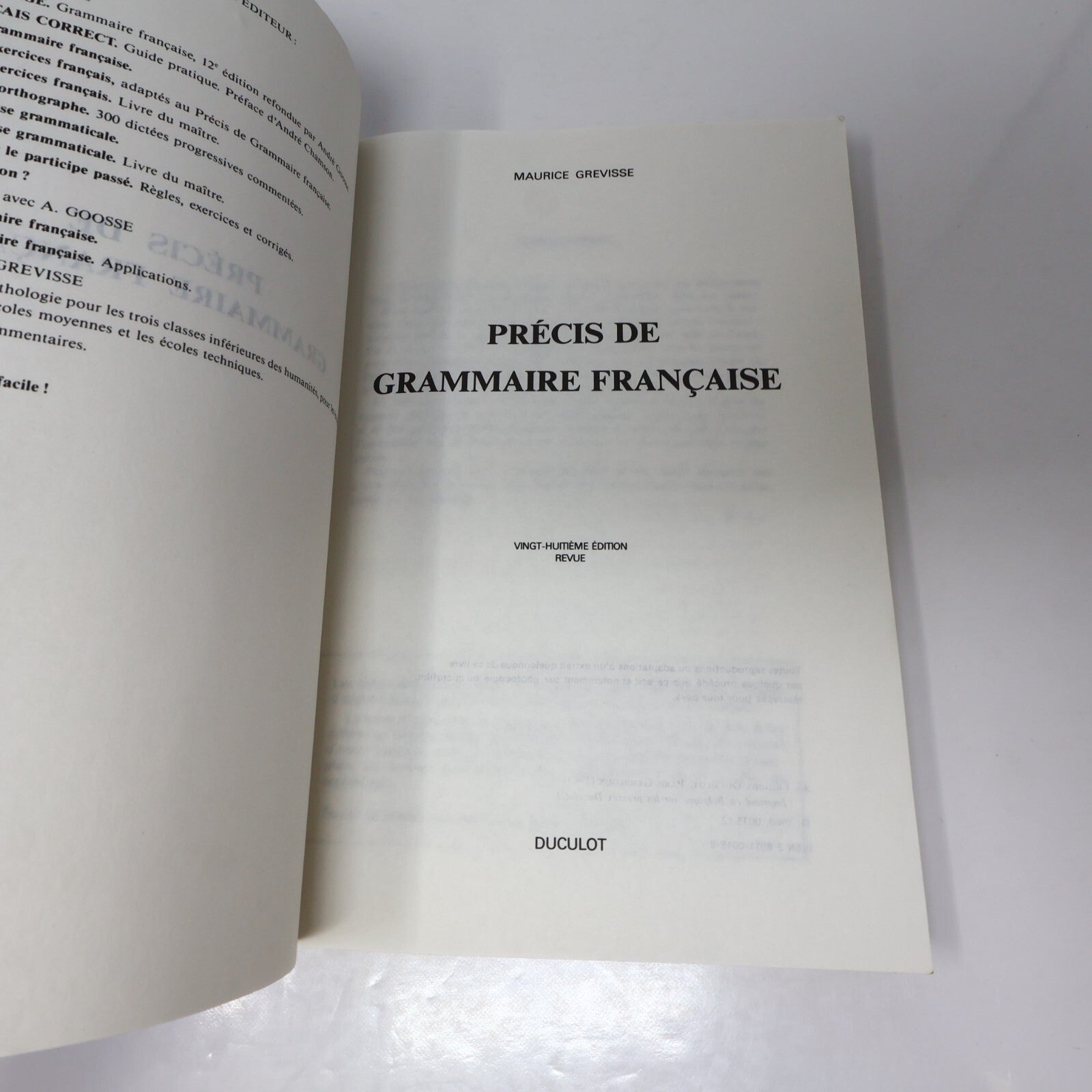 Précis de Grammaire Française Maurice Grevisse Duculot 1987 PB French Éducation