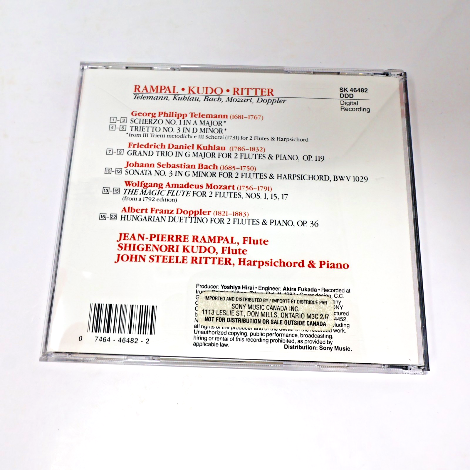 Rampal & Kudo Play Telemann/Kuhlau/Bach/Mozart/Doppler CD Ritter Sony SK 46 482