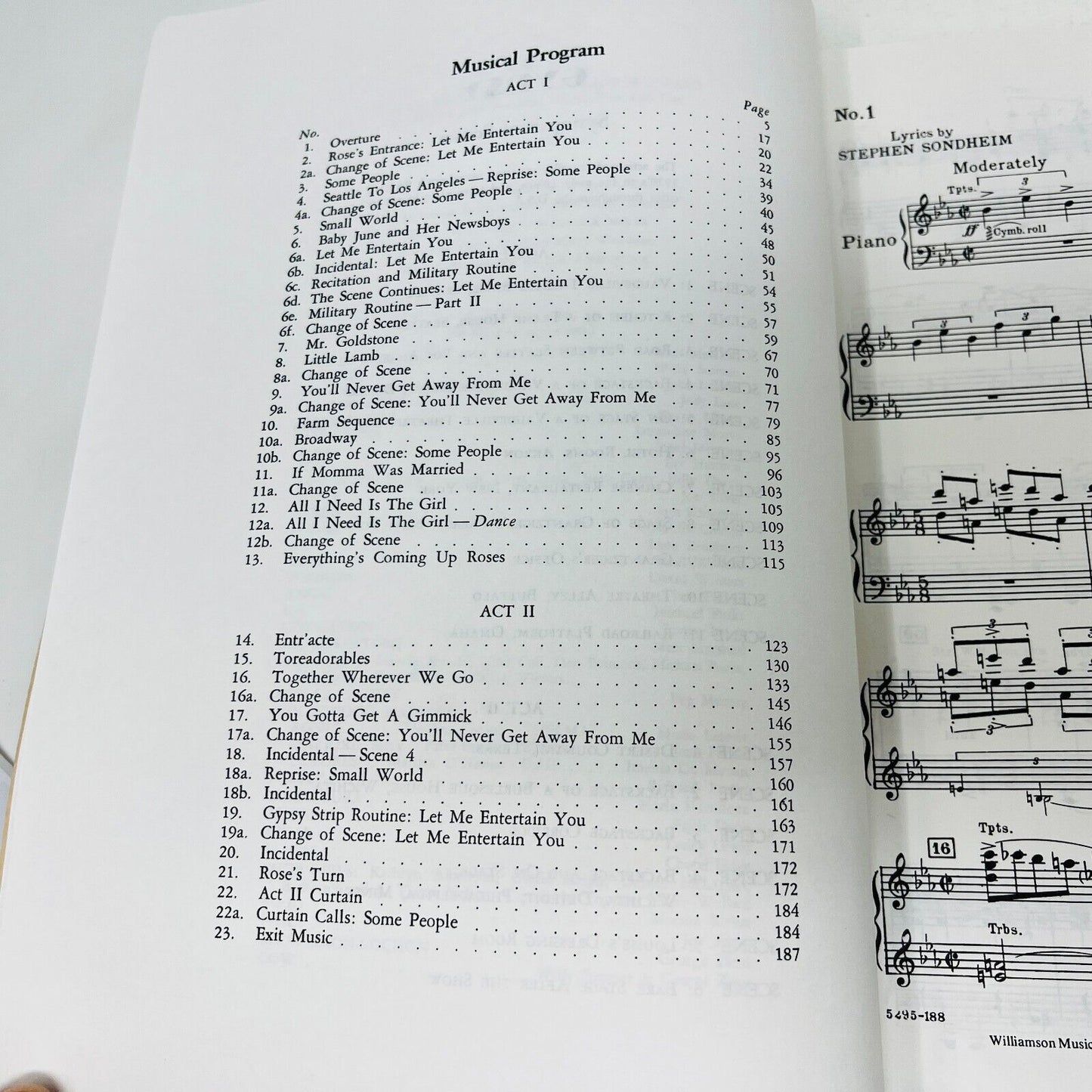 Gypsy Vocal Score Jule Styne/Stephen Sondheim PB Williamson Stratford Chappel