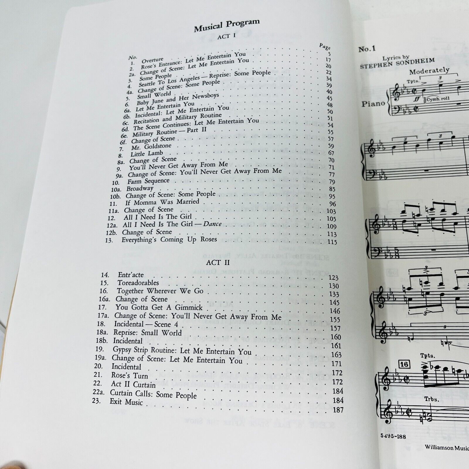 Gypsy Vocal Score Jule Styne/Stephen Sondheim PB Williamson Stratford Chappel