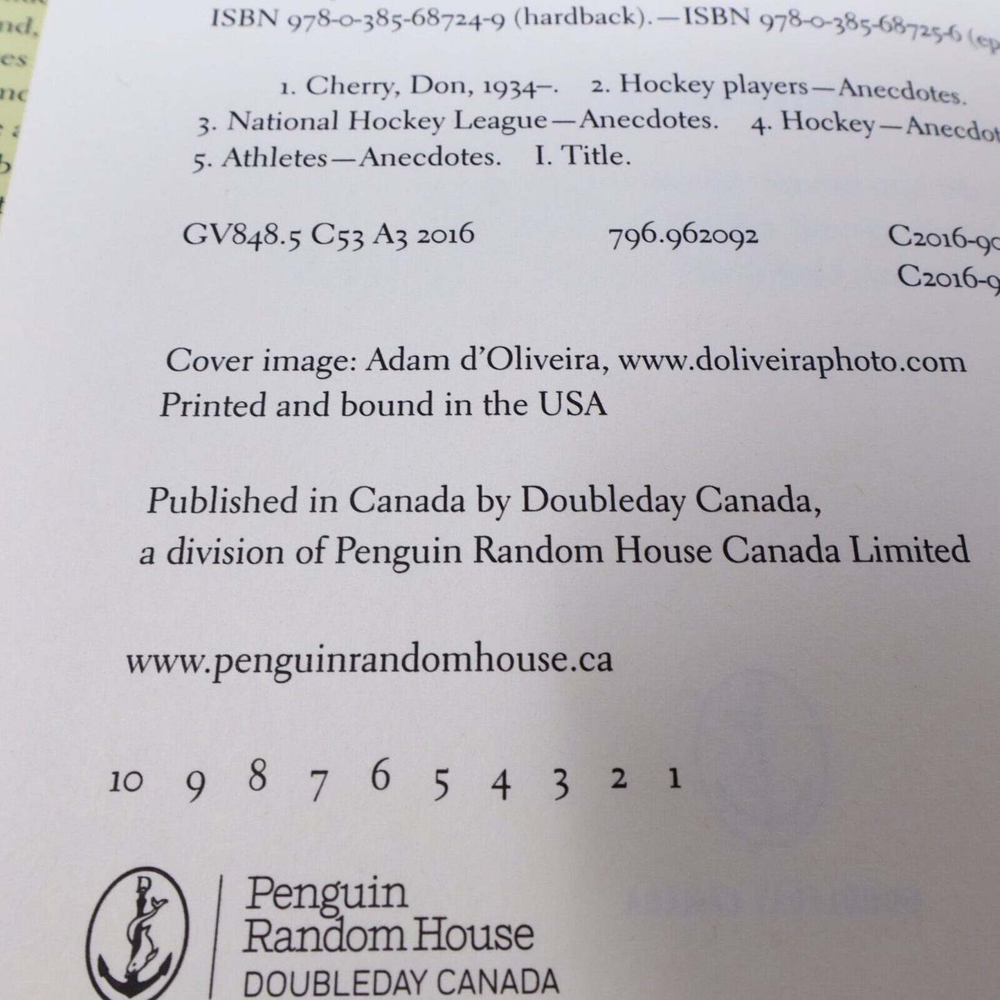 2016 Don Cherry's Sports Heroes Doubleday Canada Hardcover Hockey Book 2010s HC