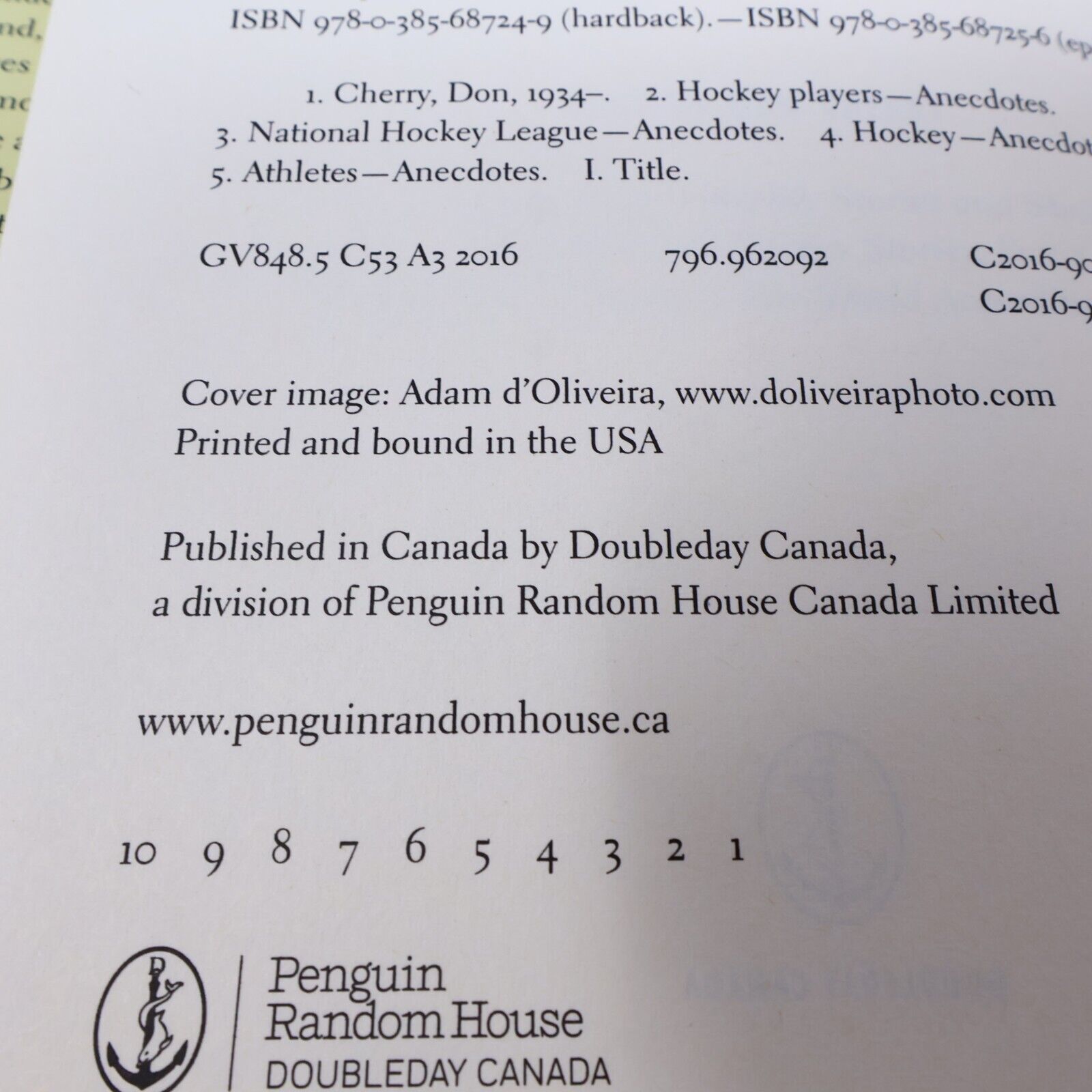 2016 Don Cherry's Sports Heroes Doubleday Canada Hardcover Hockey Book 2010s HC
