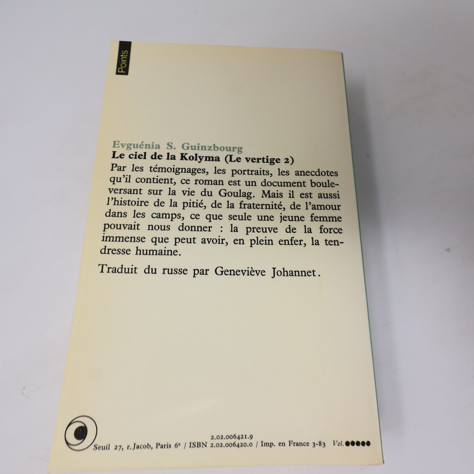 Evguénia S. Guinzbourg Lot 2 Livres Le Vertige/Le Ciel de la Kolyma Points Seuil