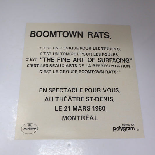 The Boomtown Rats Montreal 1980 Show Print Ad/Promo French Fine Art of Surfacing
